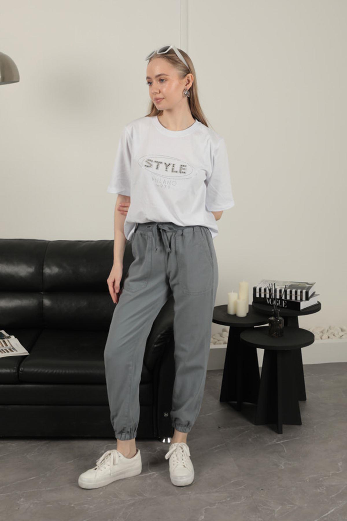 Women's Elastic Leg Trousers-Grey