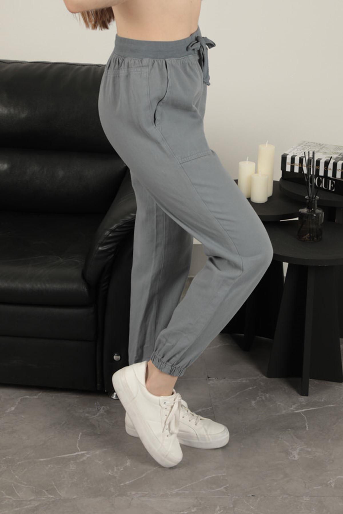 Women's Elastic Leg Trousers-Grey