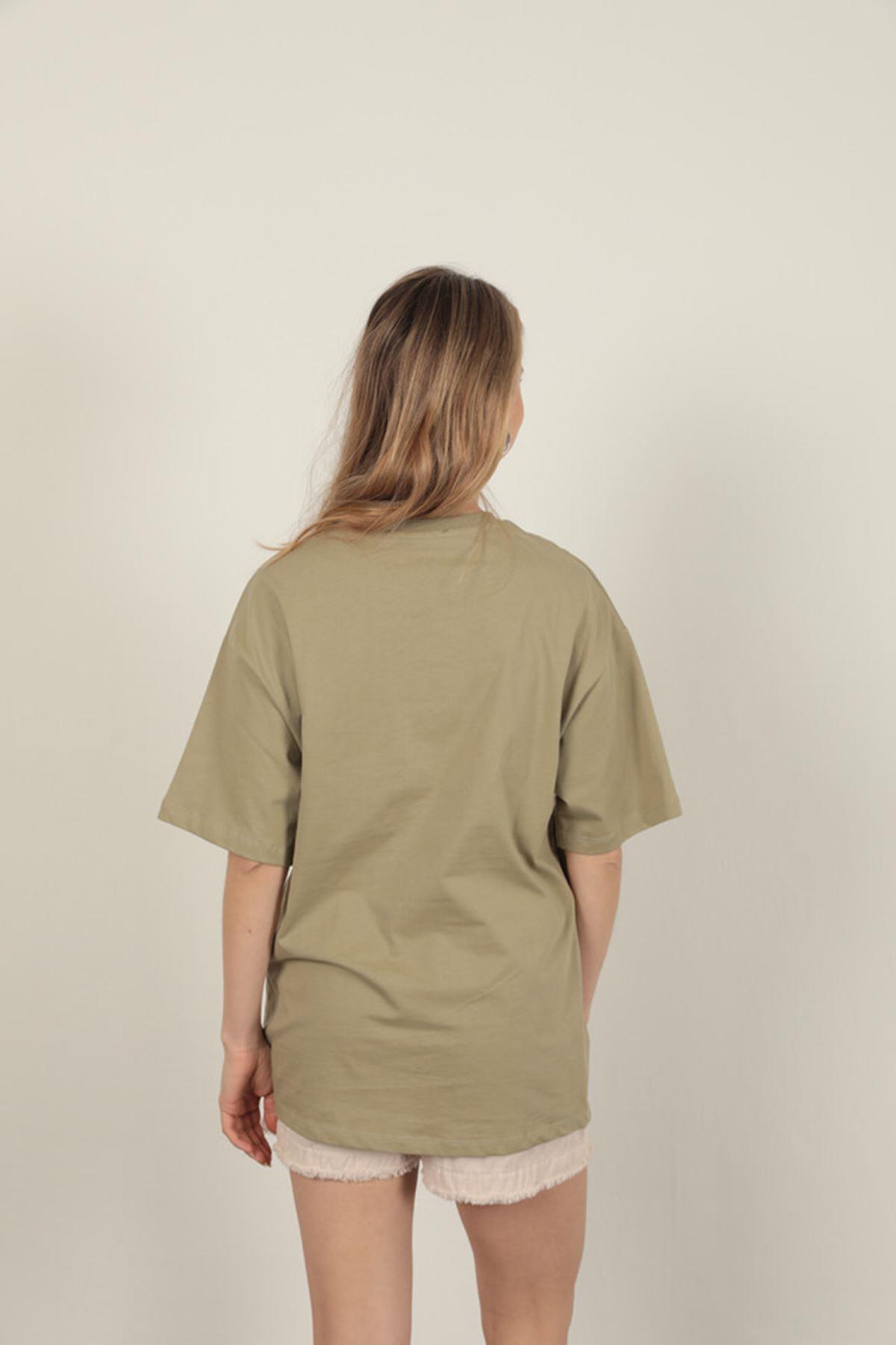 Women's T-Shirt with Sequin Detail-Khaki