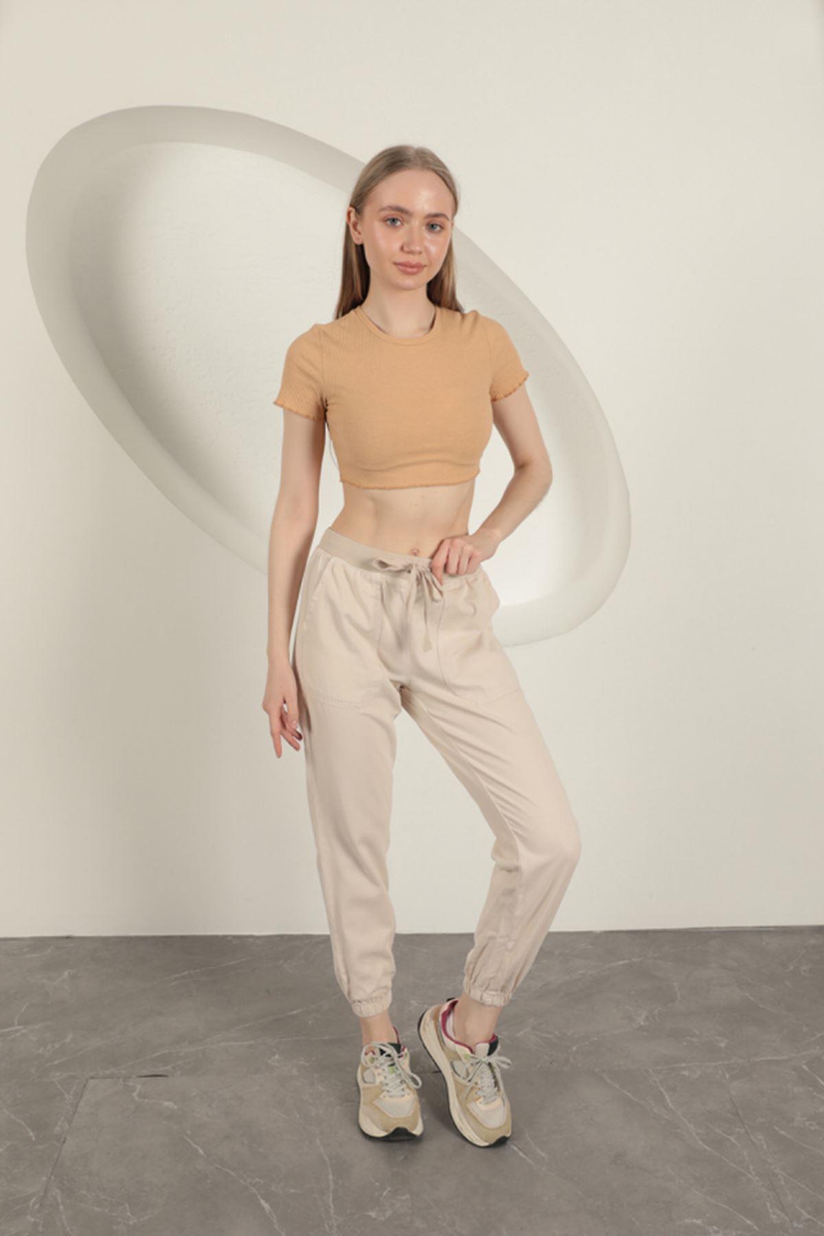 Women's Trousers with Elastic Legs-Stone