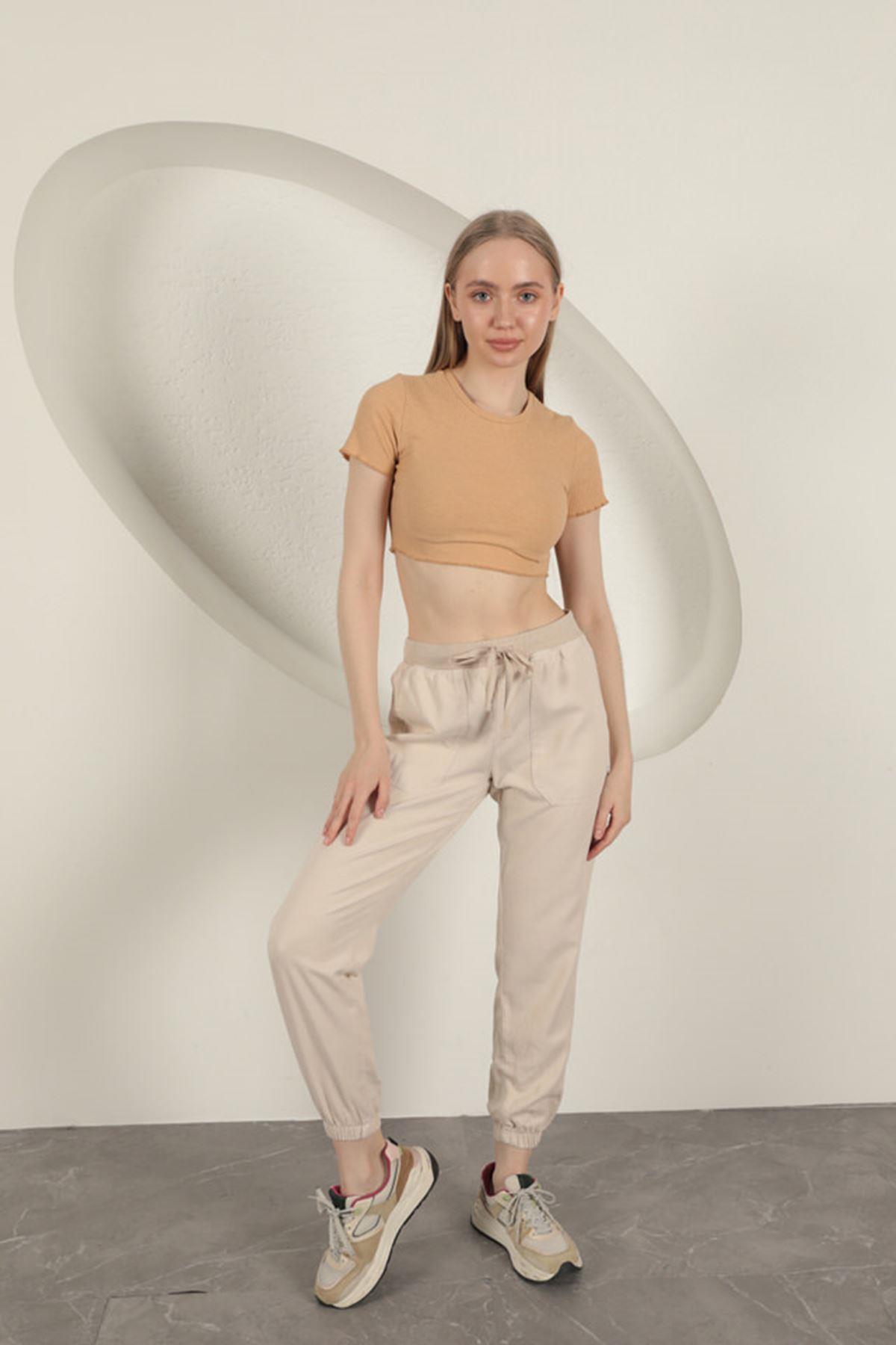 Women's Trousers with Elastic Legs-Stone