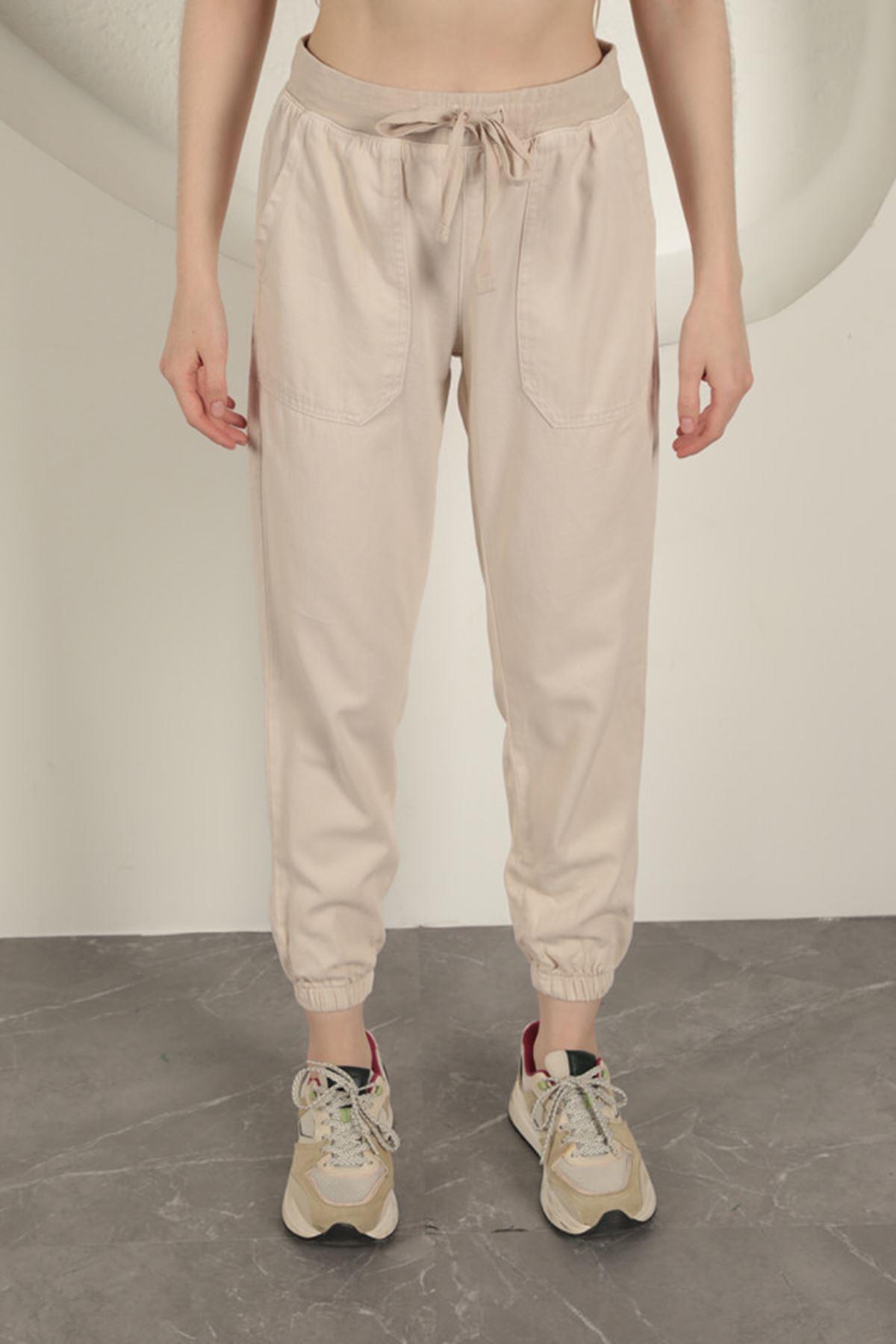 Women's Trousers with Elastic Legs-Stone