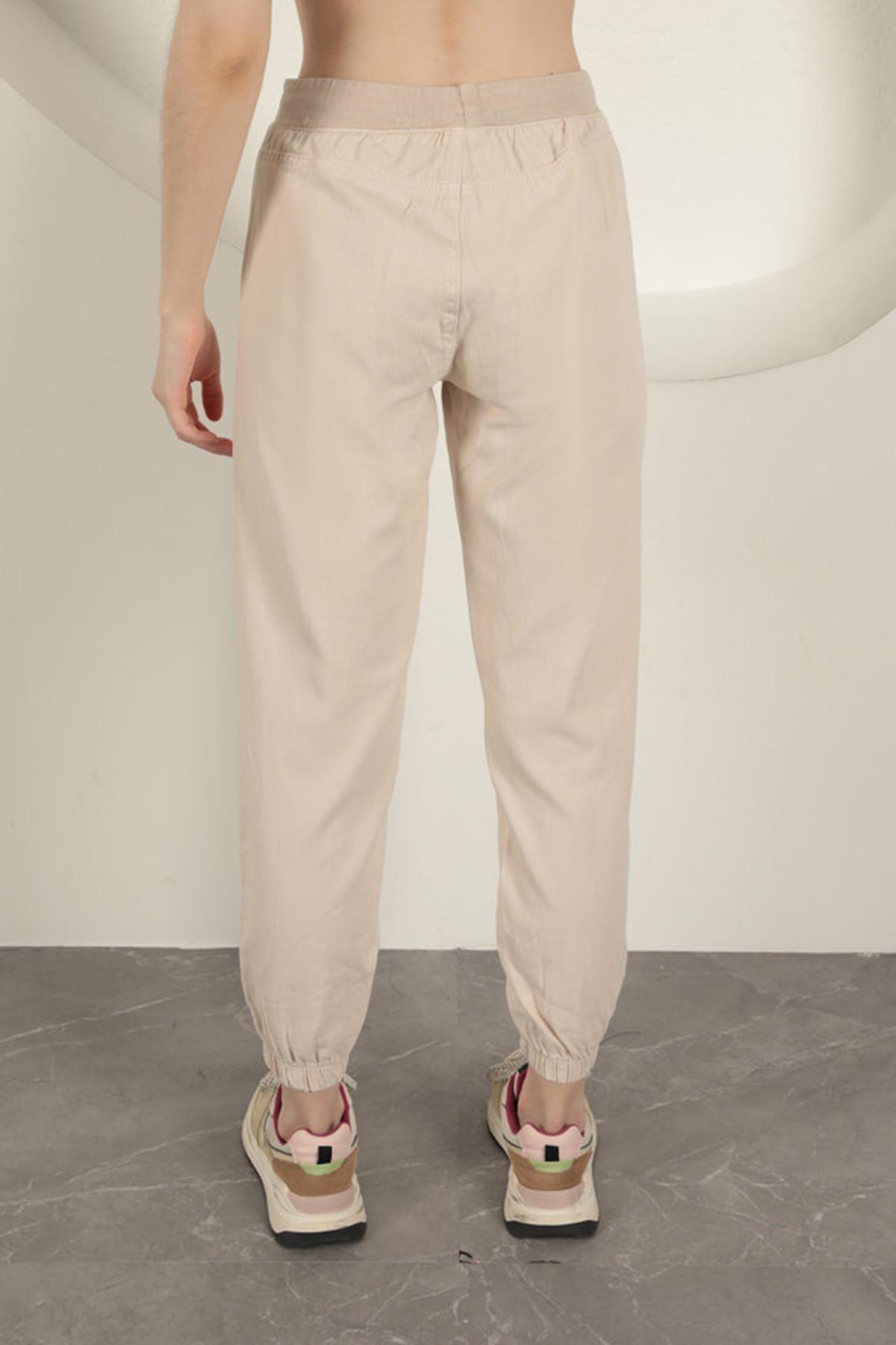 Women's Trousers with Elastic Legs-Stone