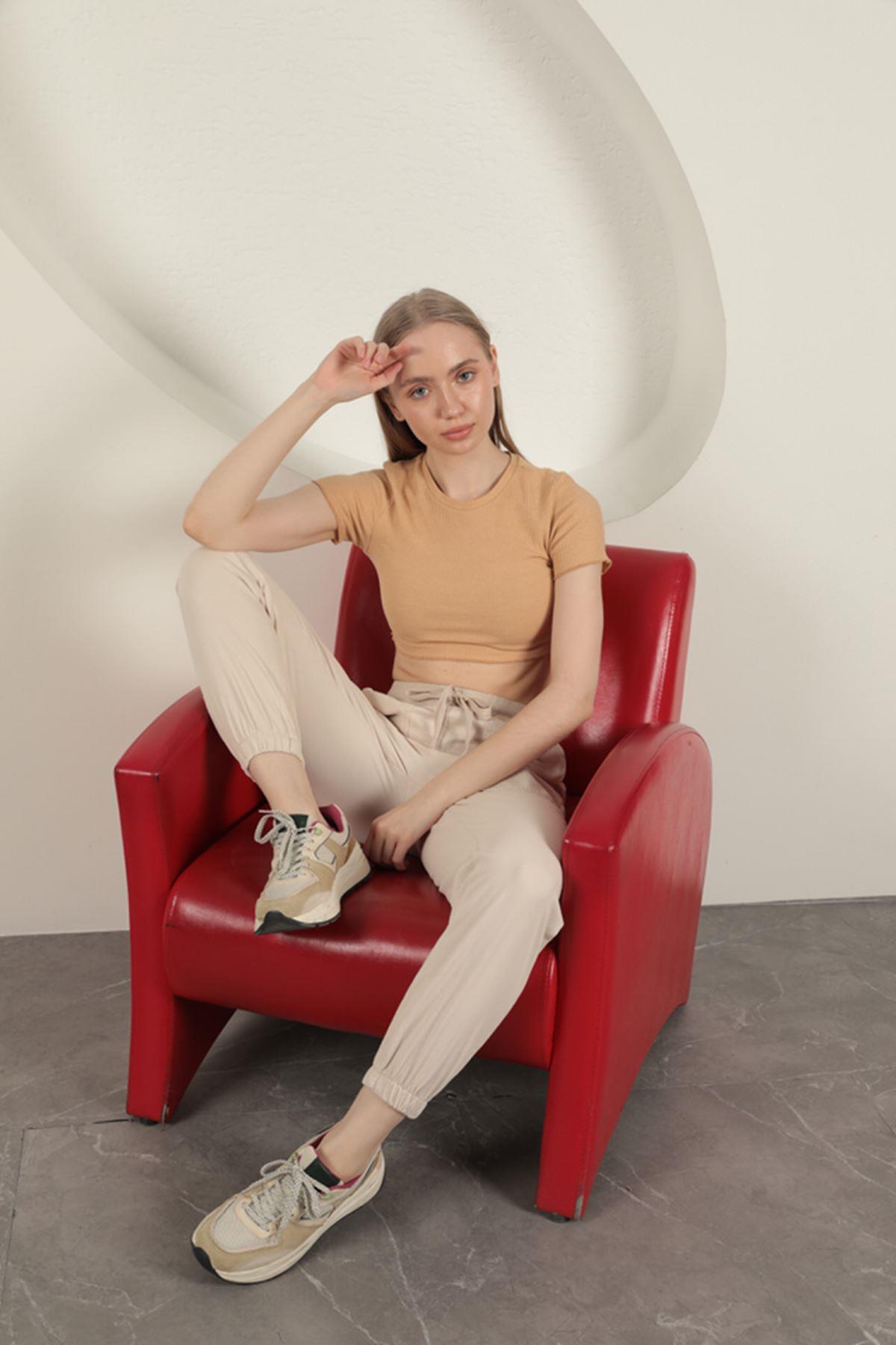 Women's Trousers with Elastic Legs-Stone