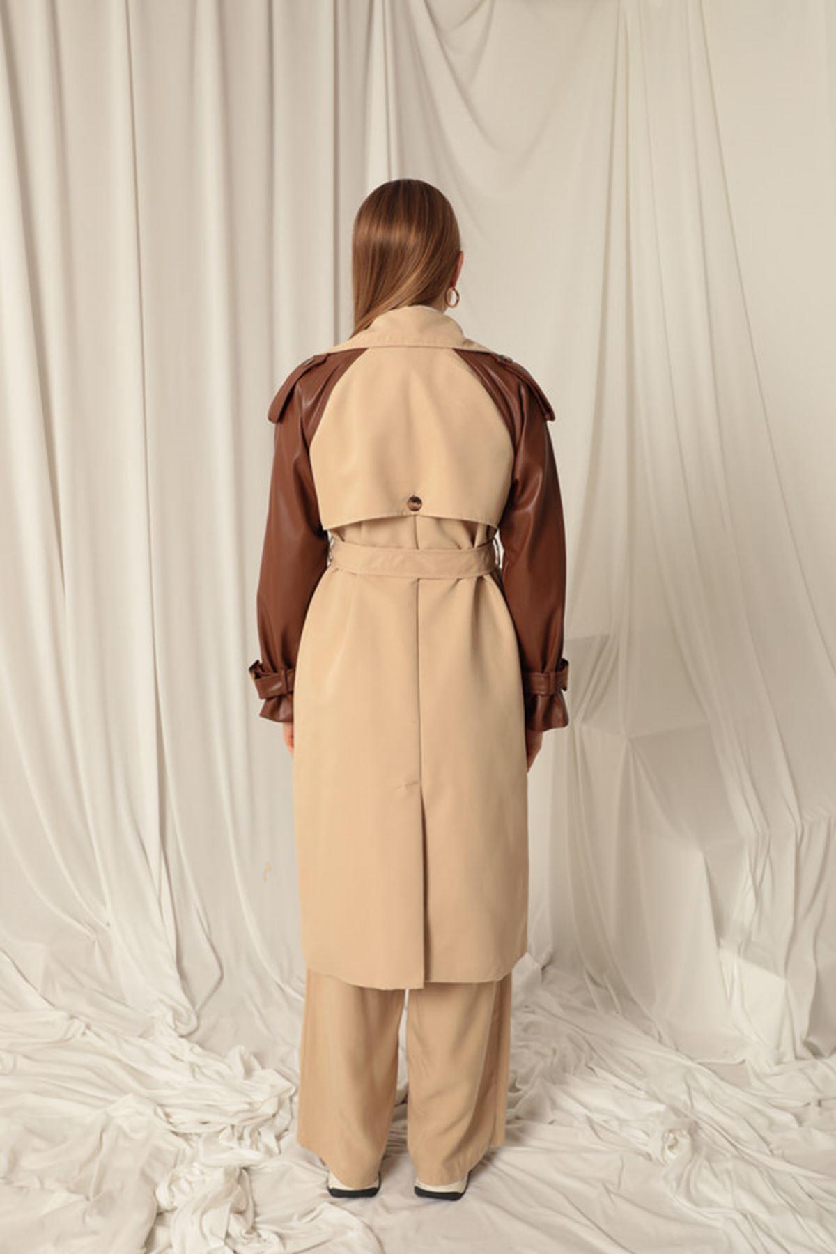 Woven Fabric Women's Beige Trench Coat