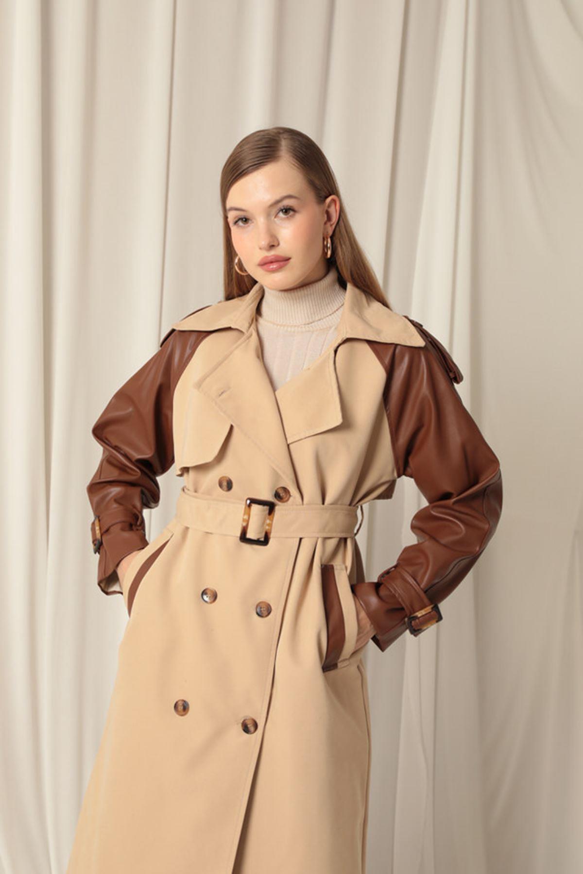 Woven Fabric Women's Beige Trench Coat