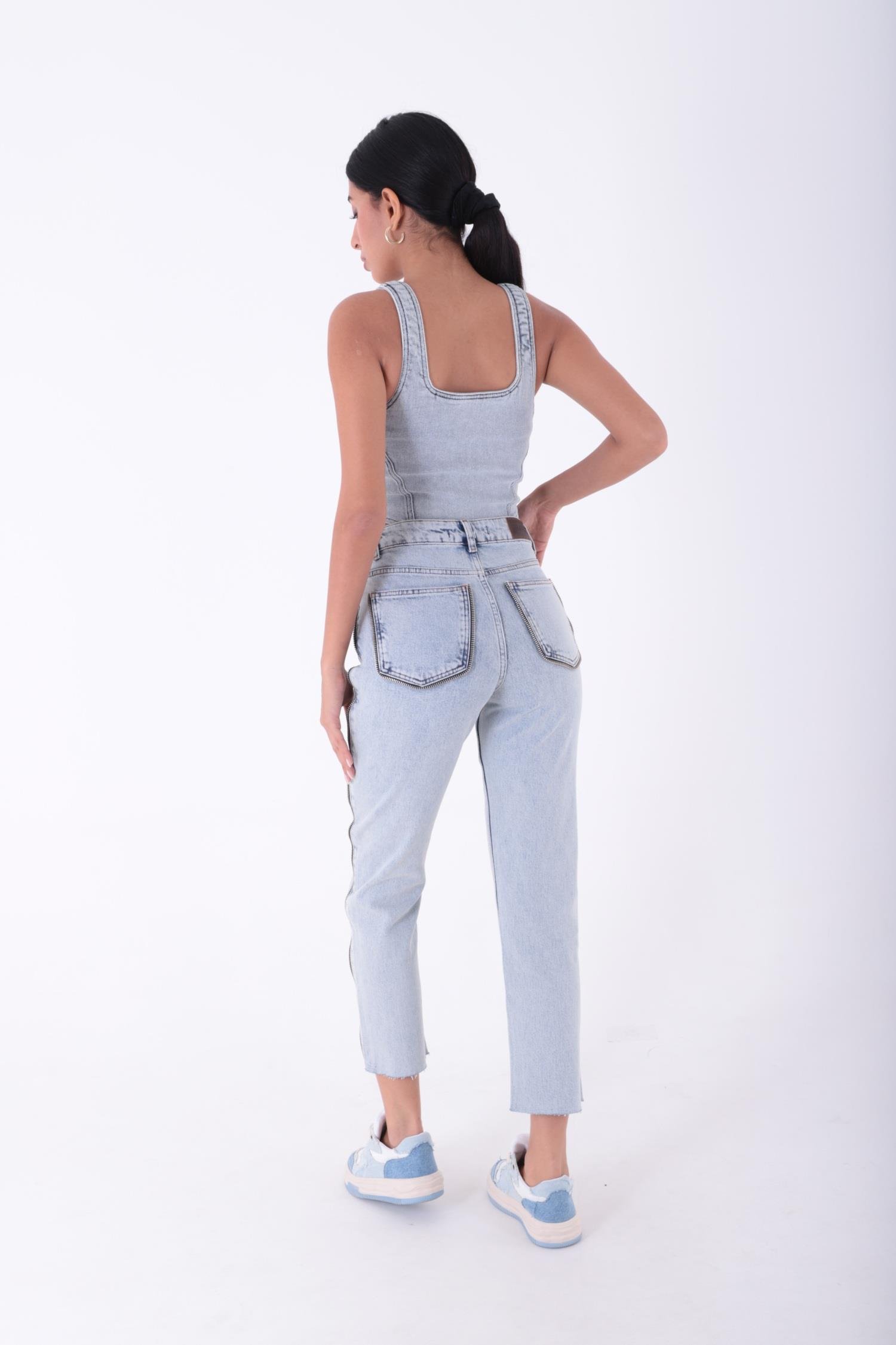 Yanı ve Arka Cebi Şerit Fermuarlı Kot Pantolon 7004-03-(26-31) Antrasit Kot