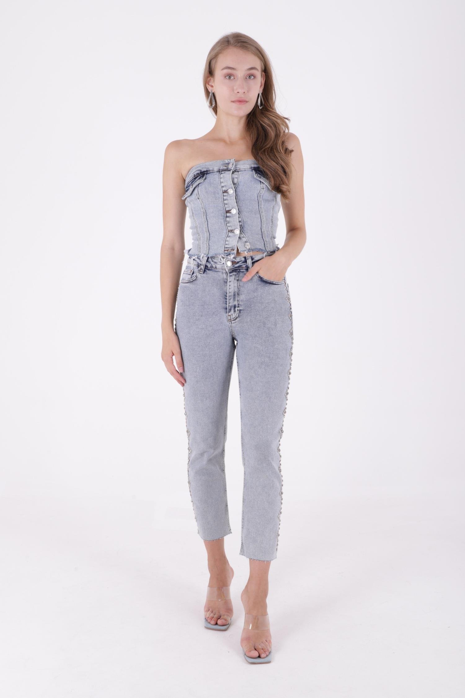 Yanları Droplı Kot Pantolon 7039-23-(26-31)