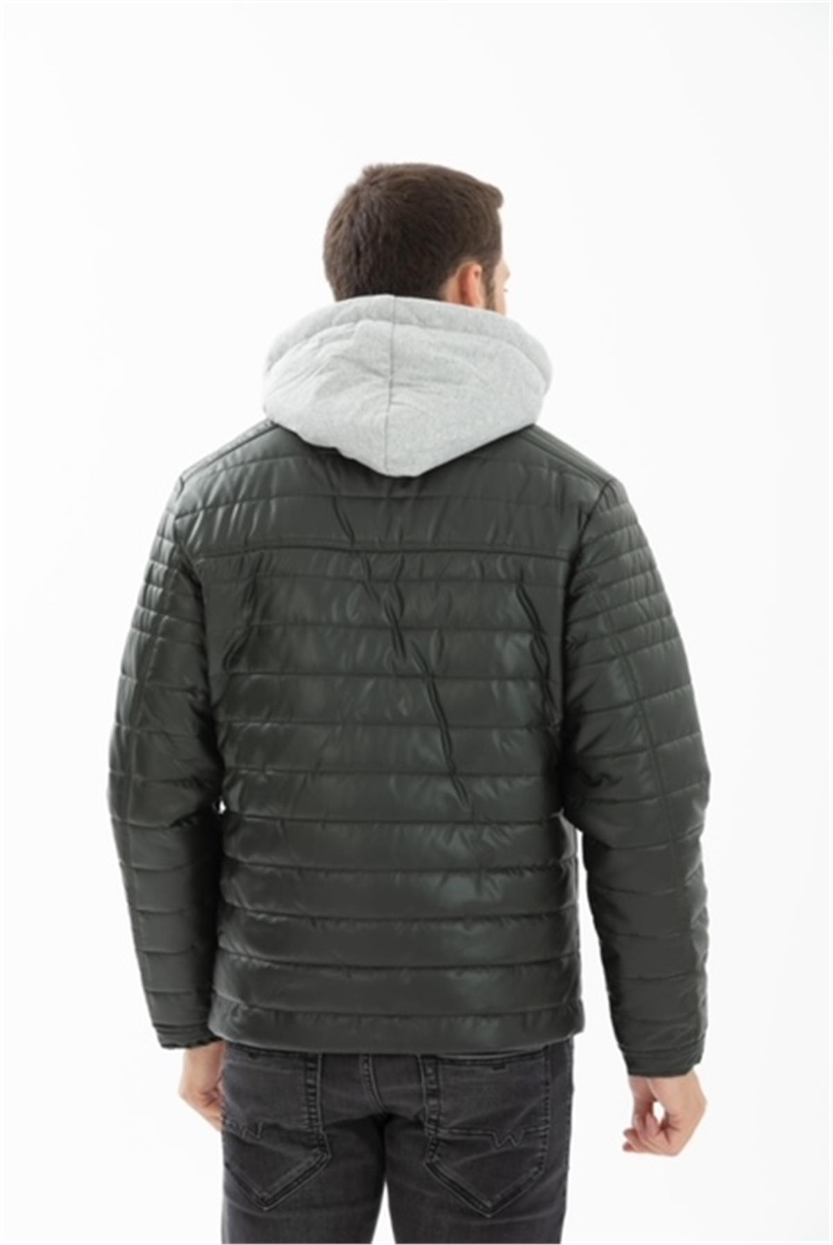 Wholesale Green Faux Leather Hooded Puffer Jacket 3036Y