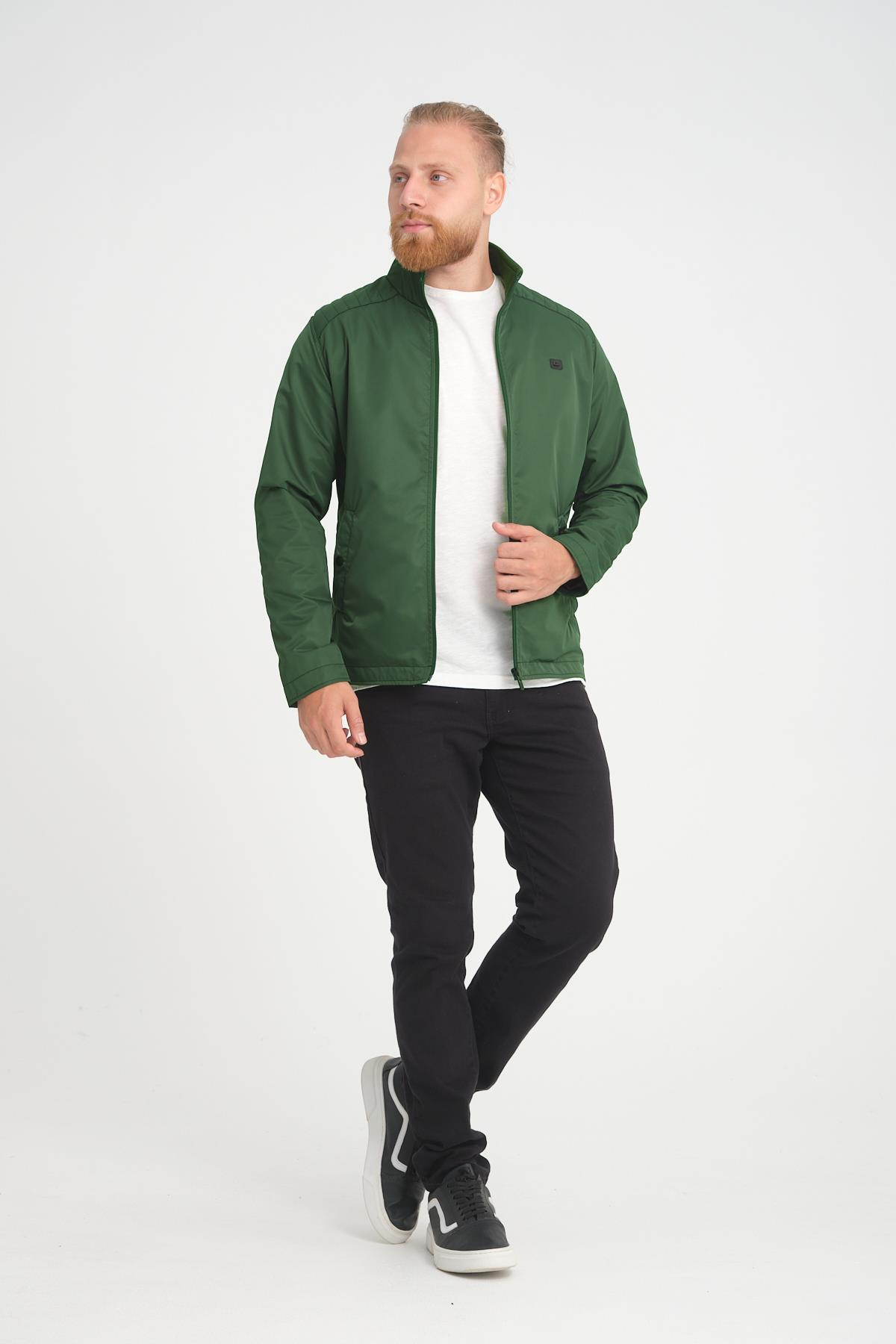 Wholesale Green Stand Collar Shoulder Detail Jersey Lined Spring Jacket 3065Y