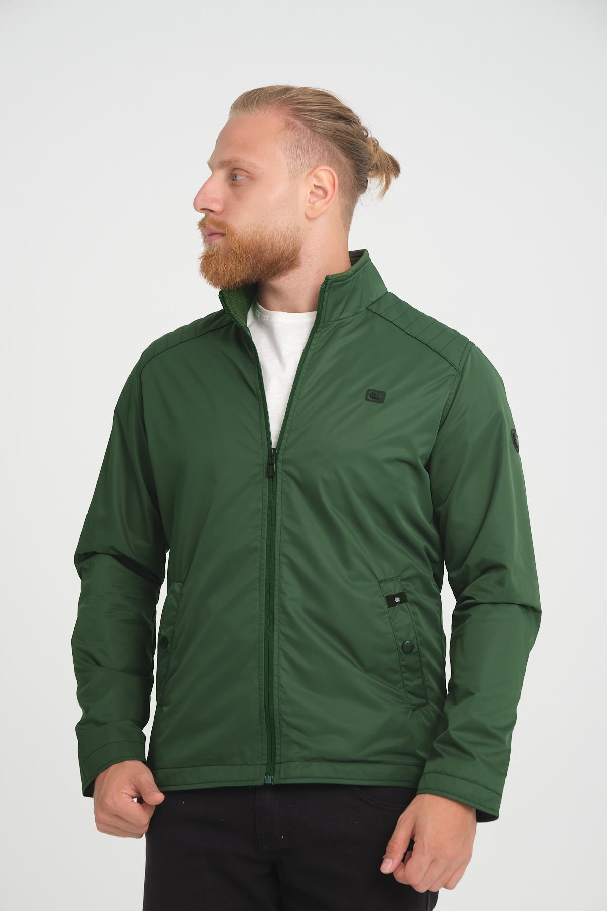 Wholesale Green Stand Collar Shoulder Detail Jersey Lined Spring Jacket 3065Y