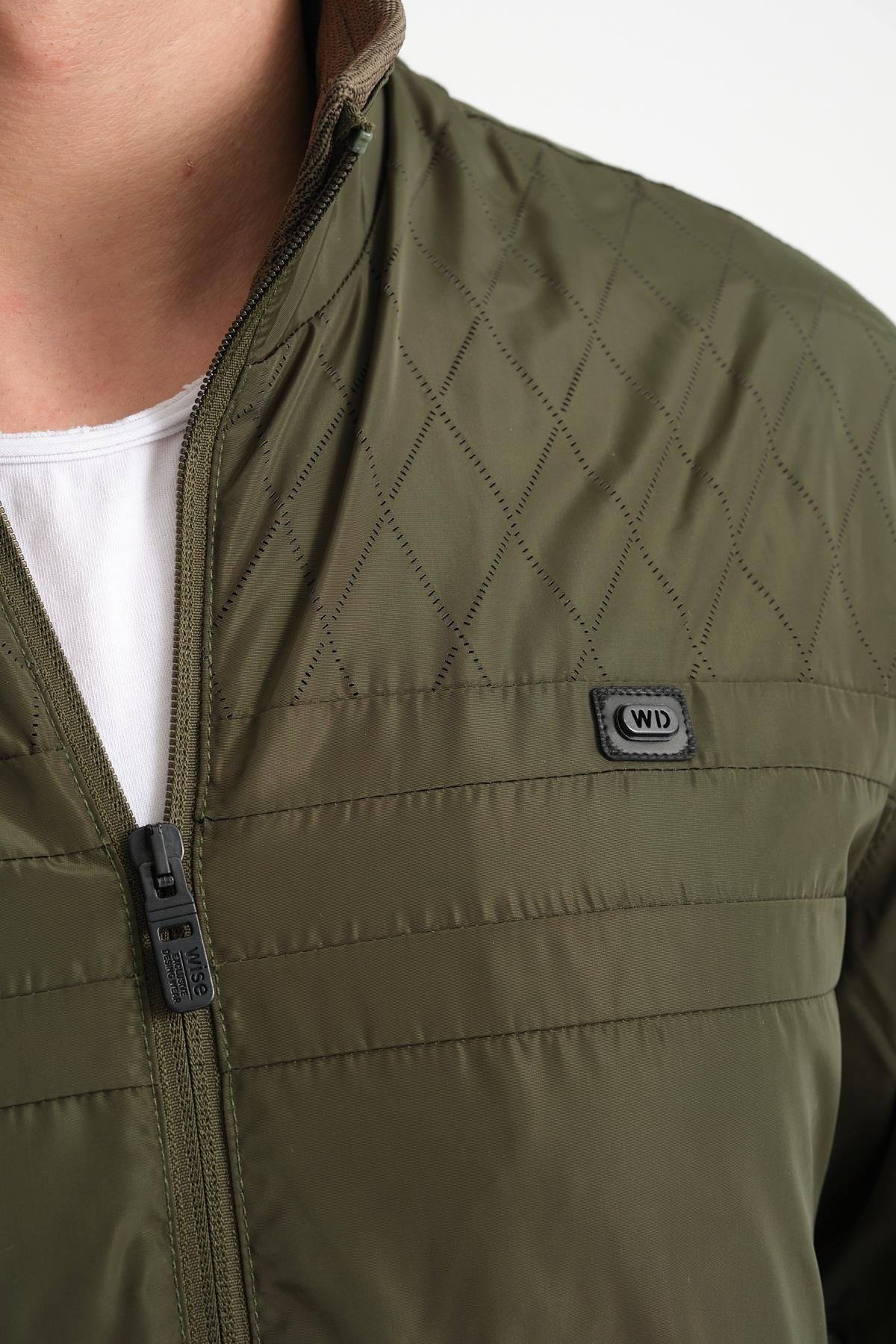 Wholesale Green Stand Collar Shoulder Detail Jersey Lined Spring Jacket 3067Y