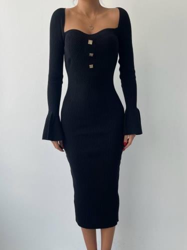 Zenica Button Detail Knitwear Dress