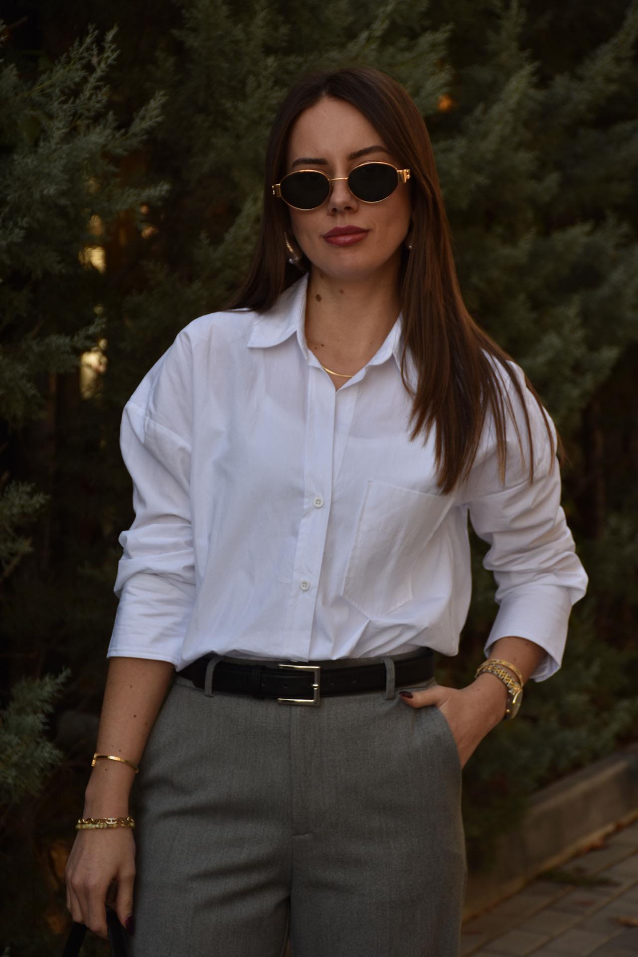Boyfriend Basic Cepli Gömlek - Beyaz