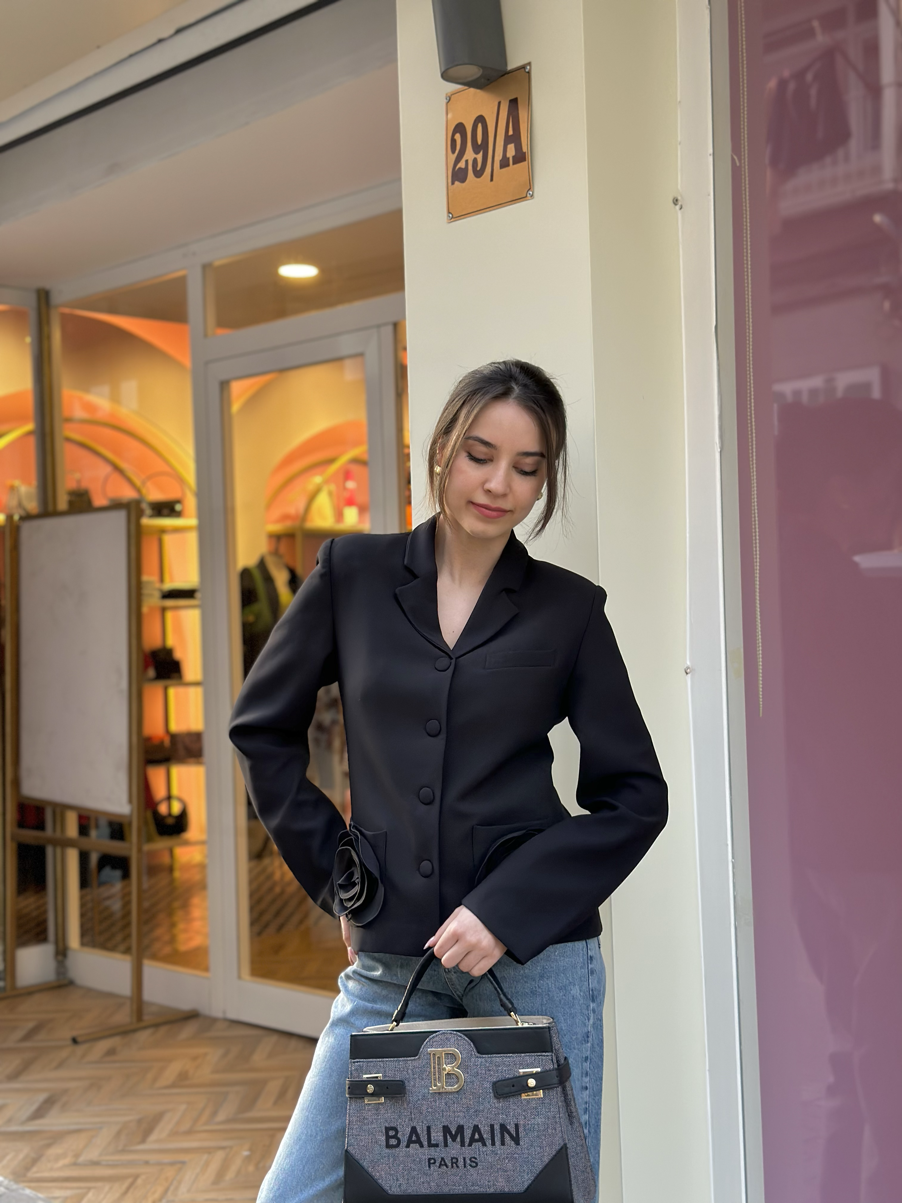 Premium Seri Gül Cepli Ceket - Siyah