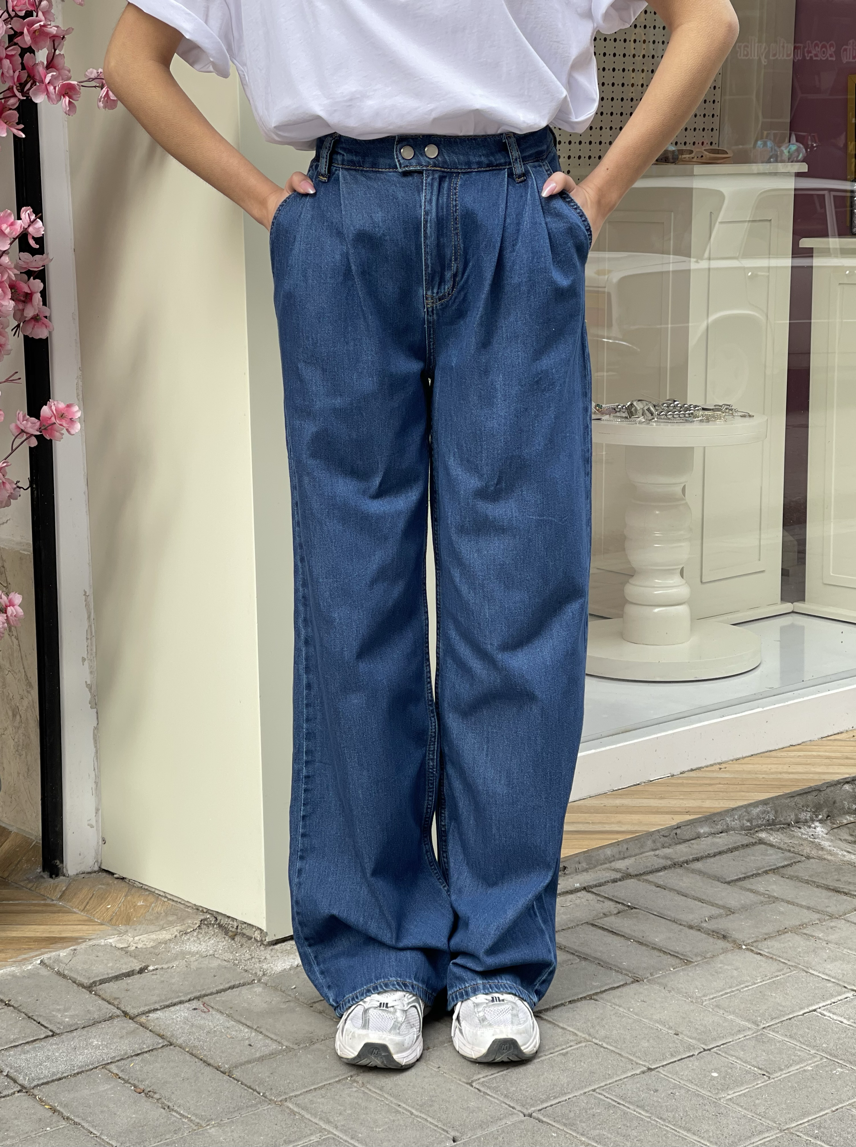 Premium Seri Ön Çıtçıtlı Palazzo Jean - Mavi