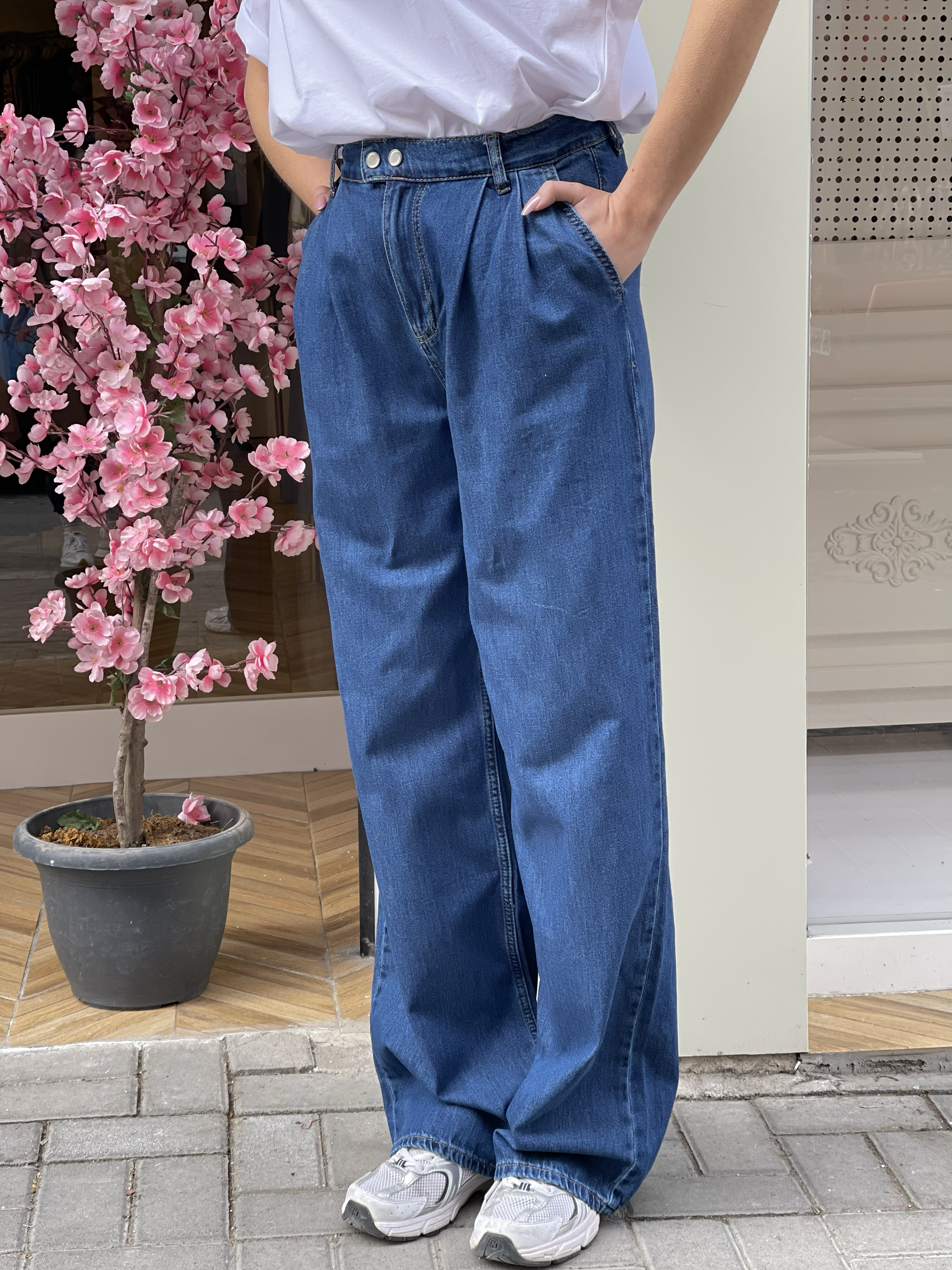 Premium Seri Ön Çıtçıtlı Palazzo Jean - Mavi