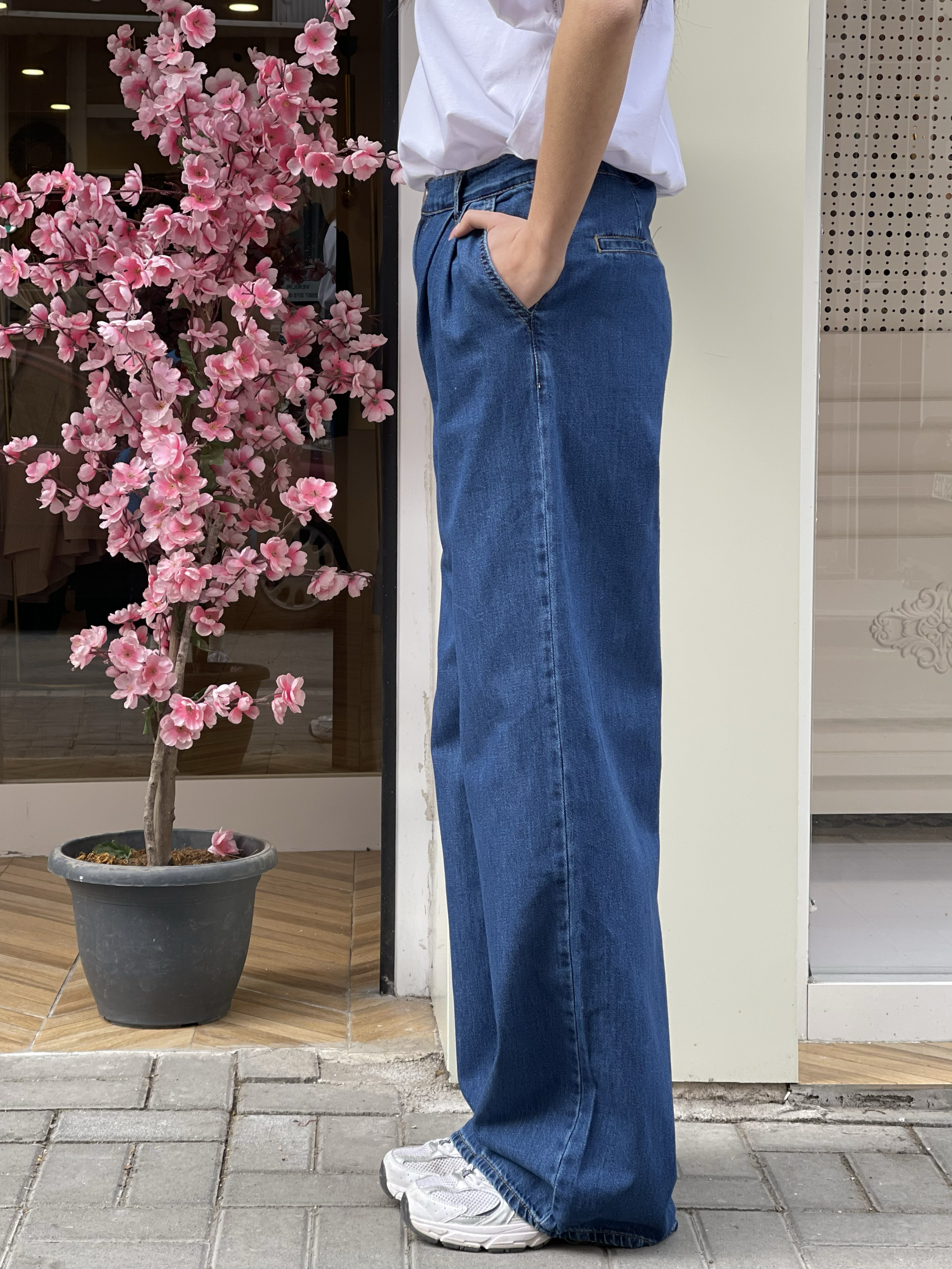 Premium Seri Ön Çıtçıtlı Palazzo Jean - Mavi