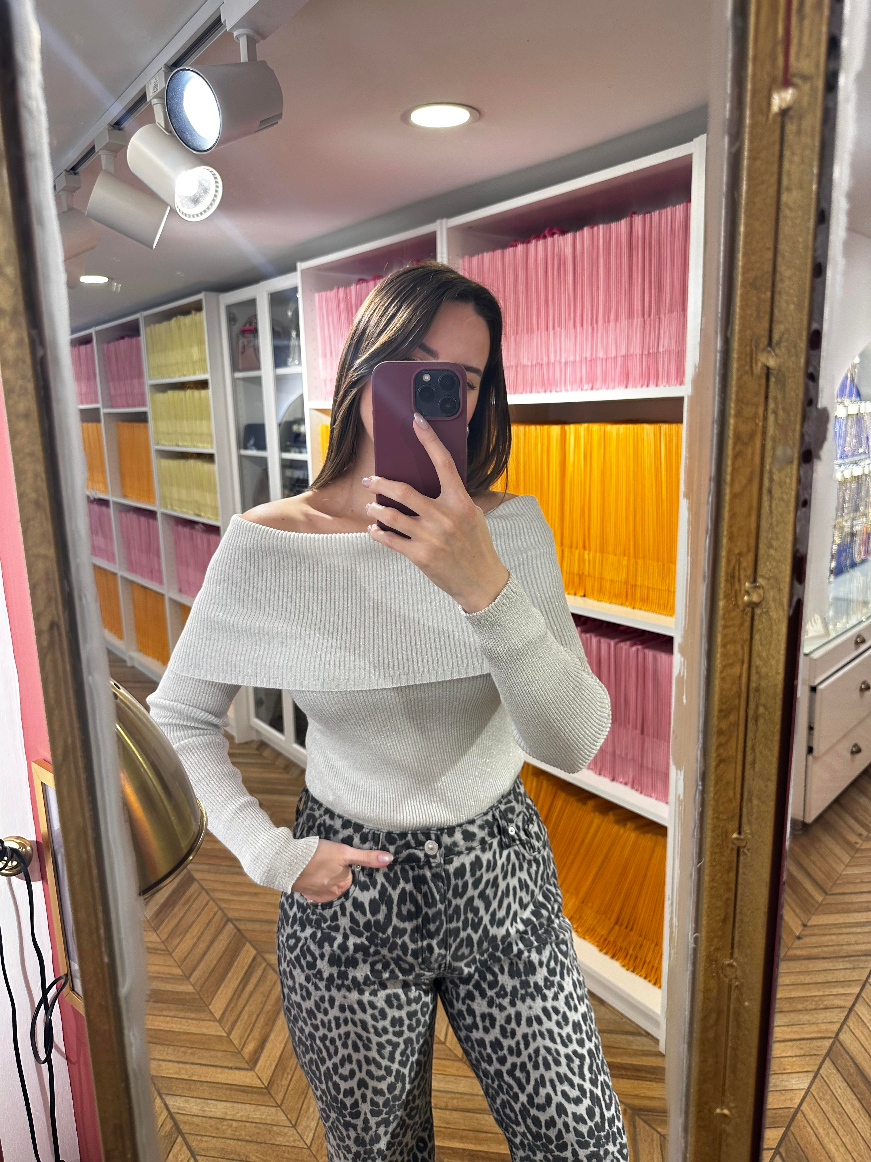 Sim Geçişli Bardot Yaka Fitilli Triko Bluz