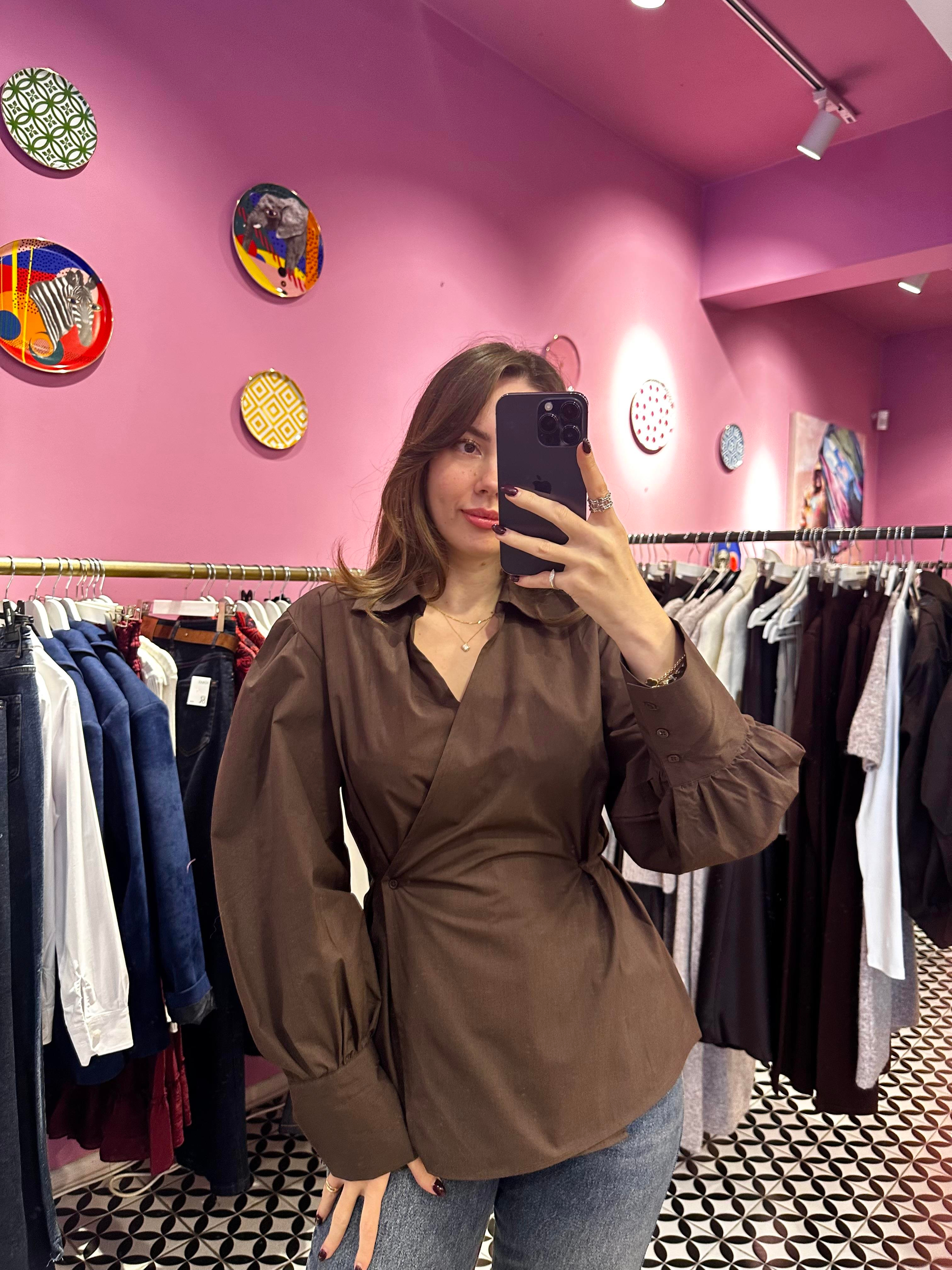 Tasarım Çapraz Balon Kol Gömlek