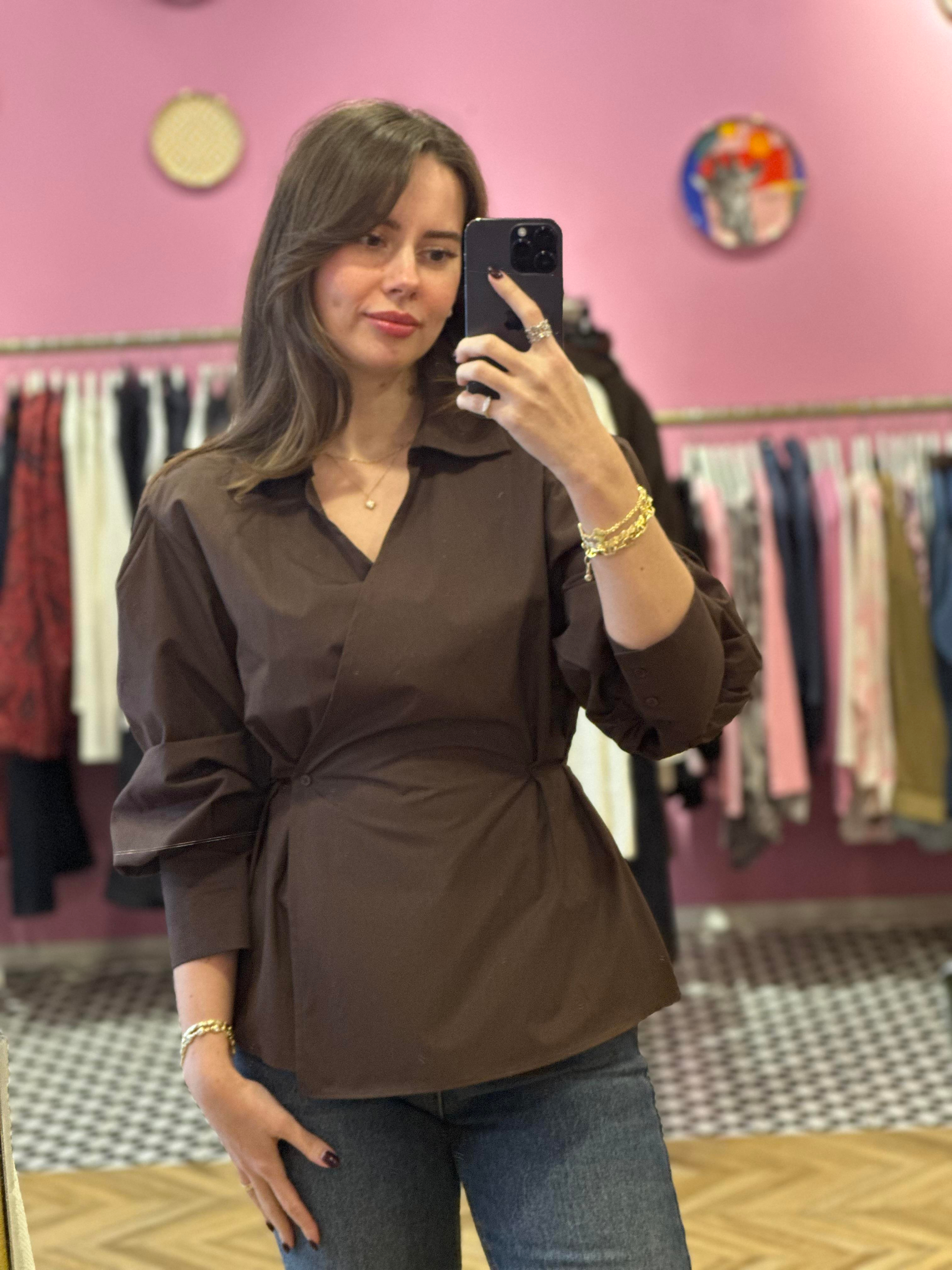 Tasarım Çapraz Balon Kol Gömlek