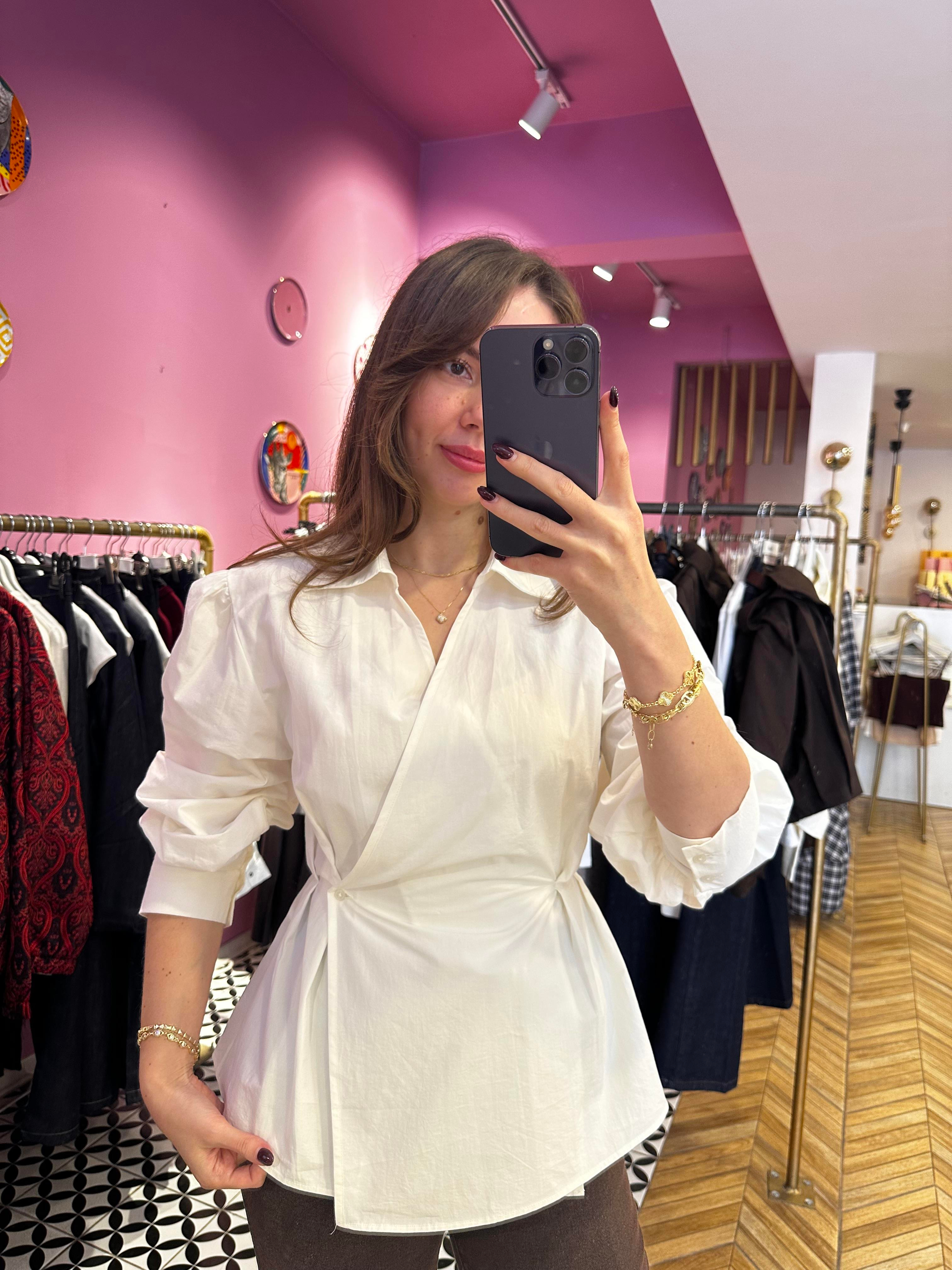 Tasarım Çapraz Balon Kol Gömlek