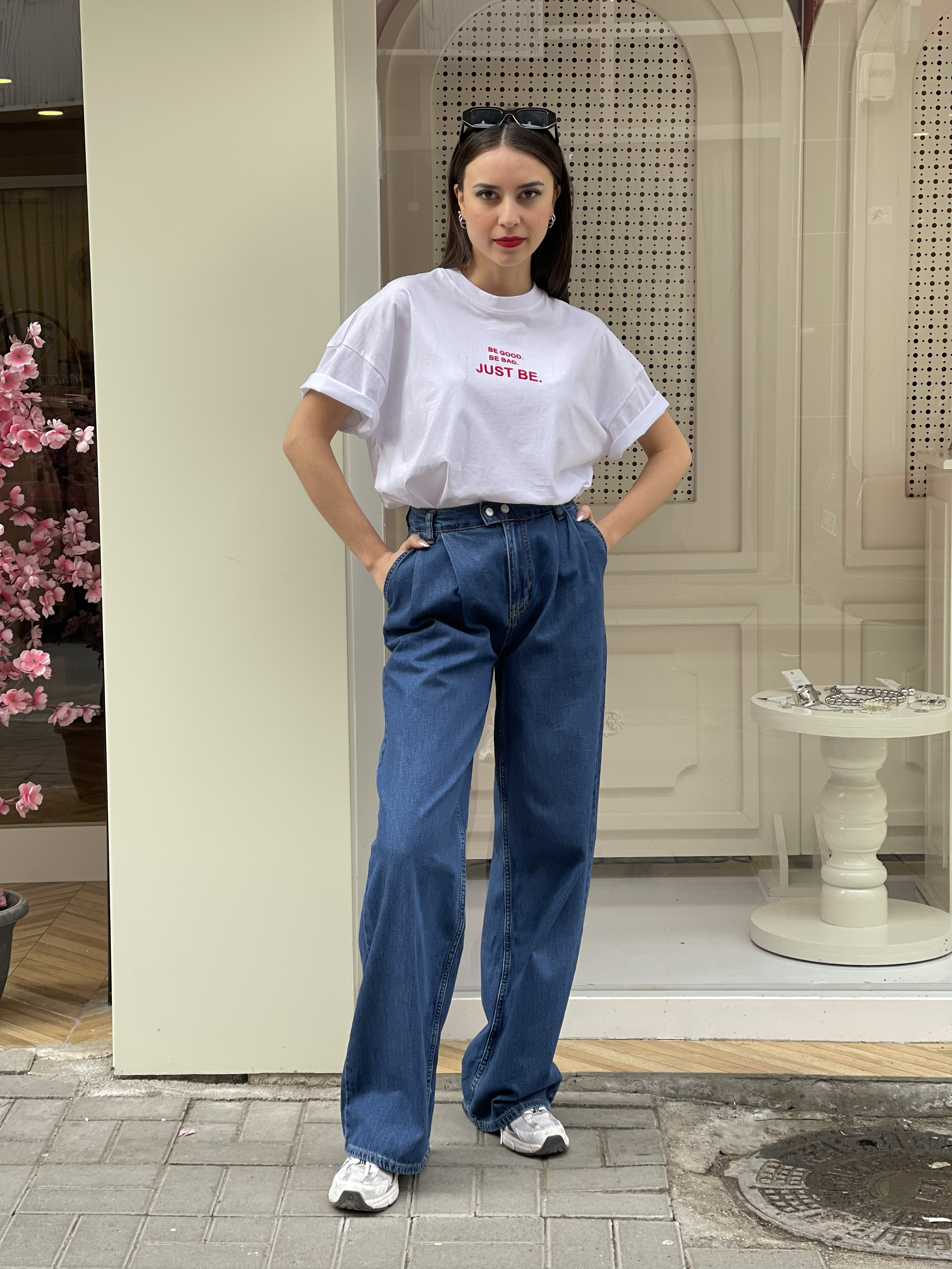Yazı Baskılı Basic Tshirt - Beyaz