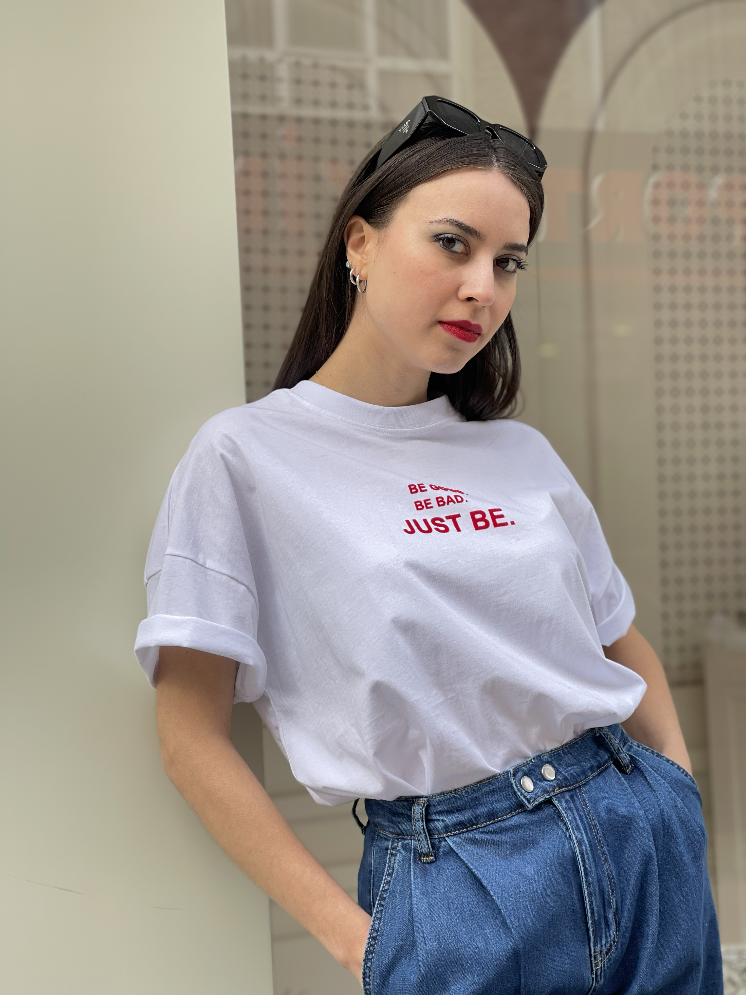 Yazı Baskılı Basic Tshirt - Beyaz