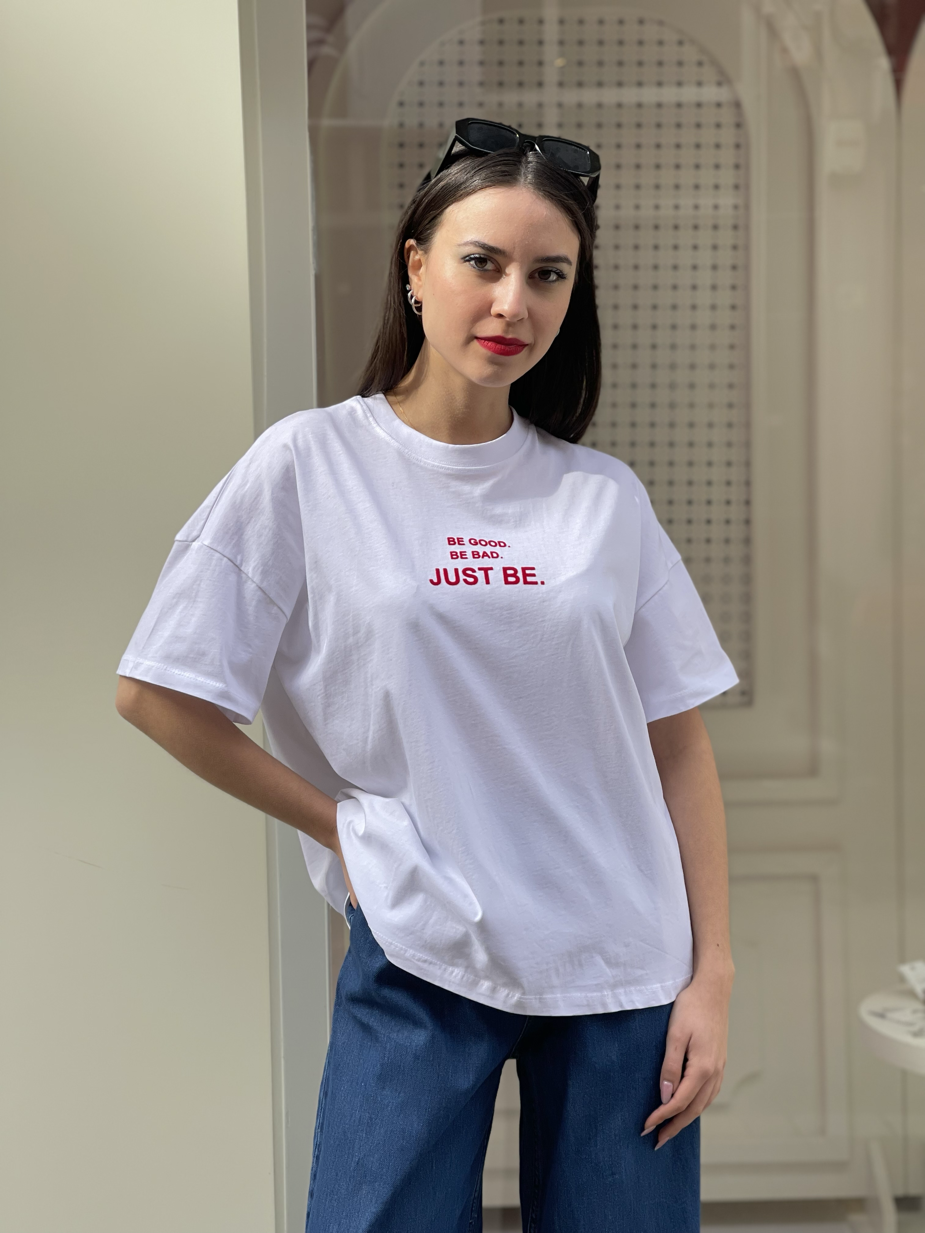 Yazı Baskılı Basic Tshirt - Beyaz