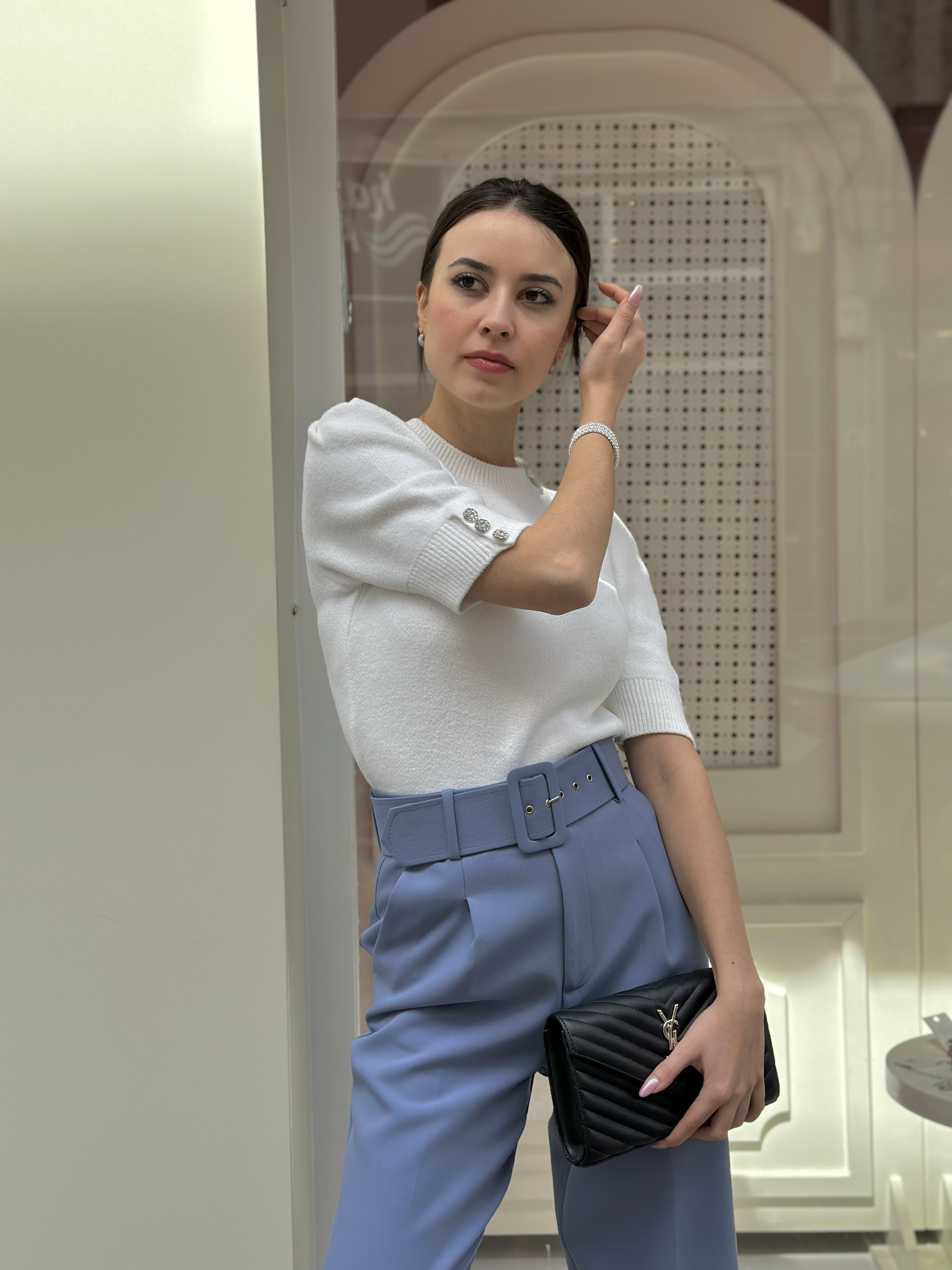 YUMOŞ KISA KOL TAŞLI TRİKO BLUZ
