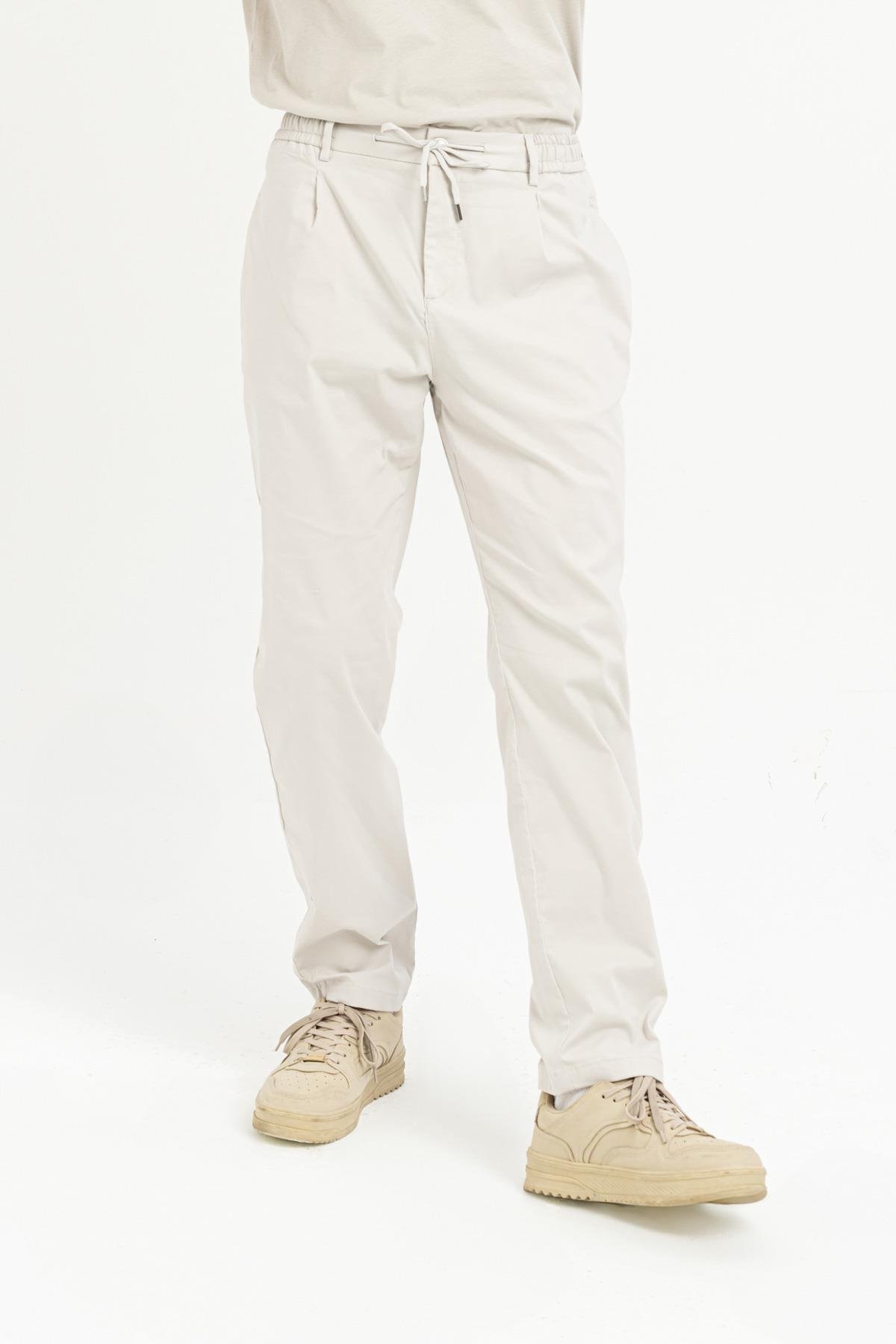 Beli Lastikli Arkası Tek Cep Fermuarlı Slim Fit Erkek Pantolon