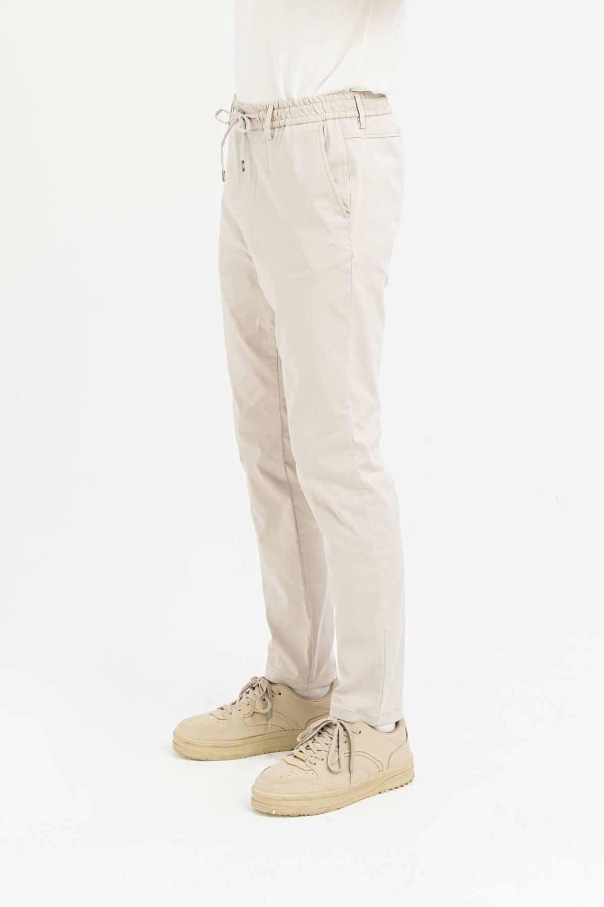 Beli Lastikli Arkası Tek Cep Fermuarlı Slim Fit Erkek Pantolon