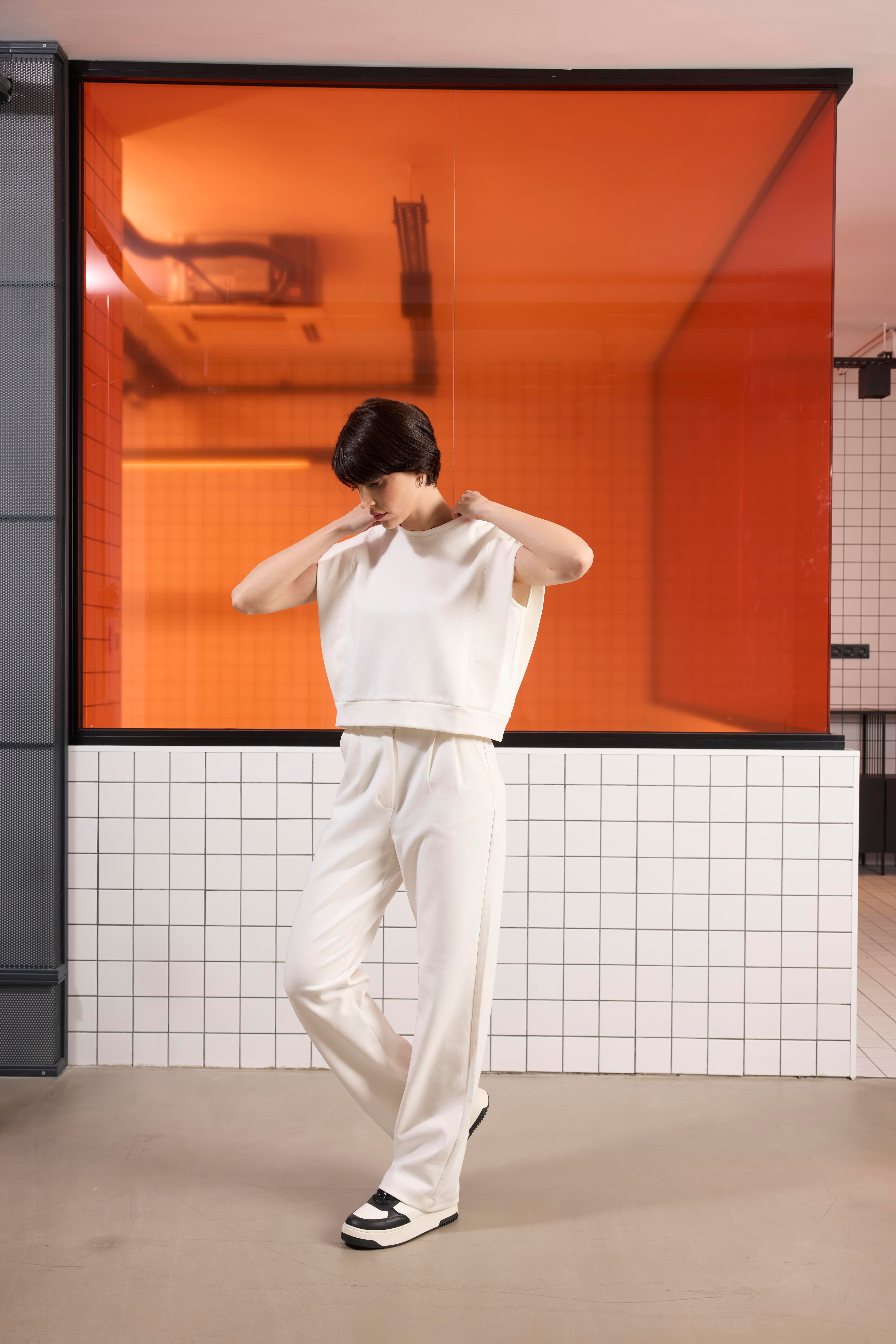 Bisiklet Yaka Desenli Midi Top Crop