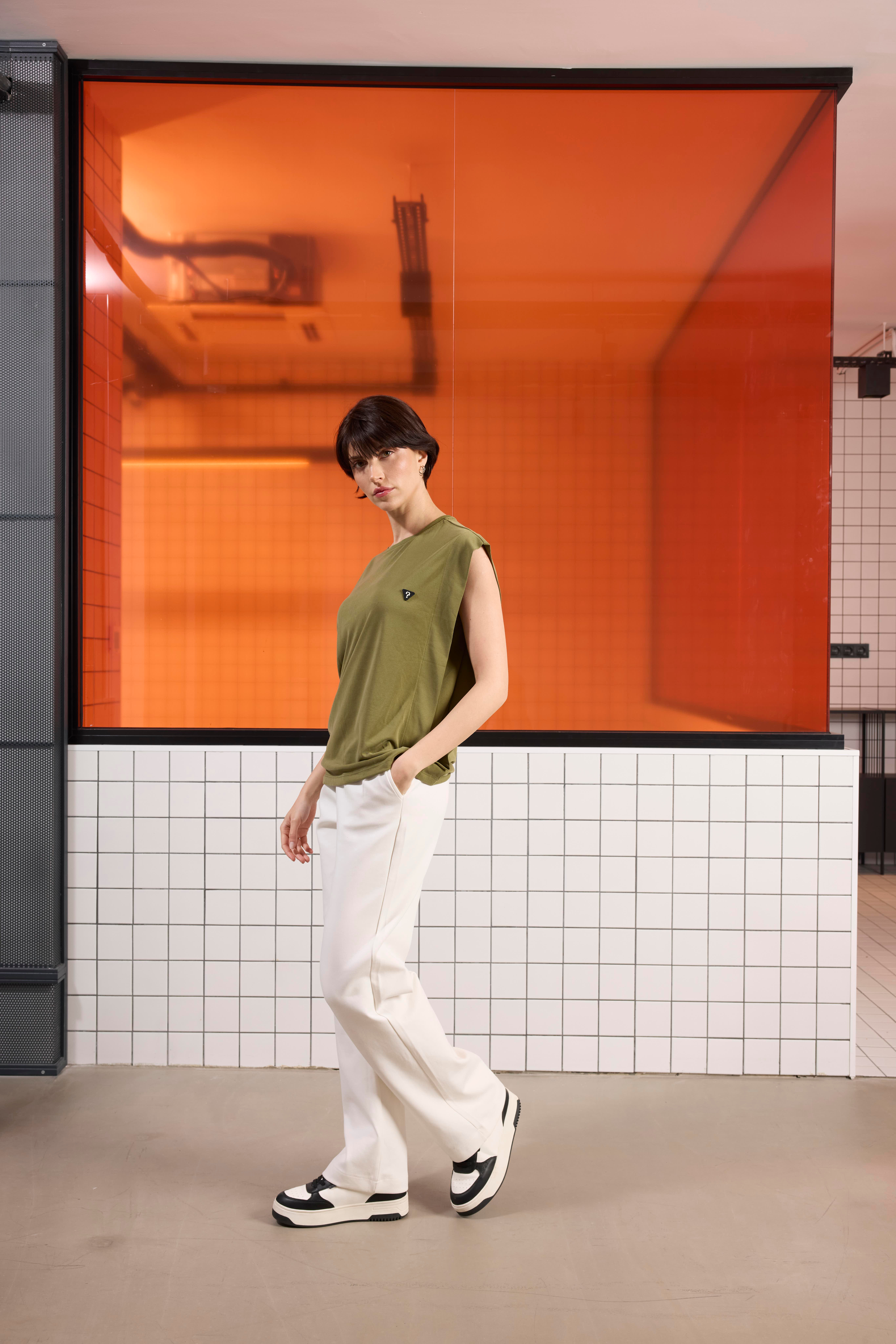 Bisiklet Yaka Desenli Midi Top Crop