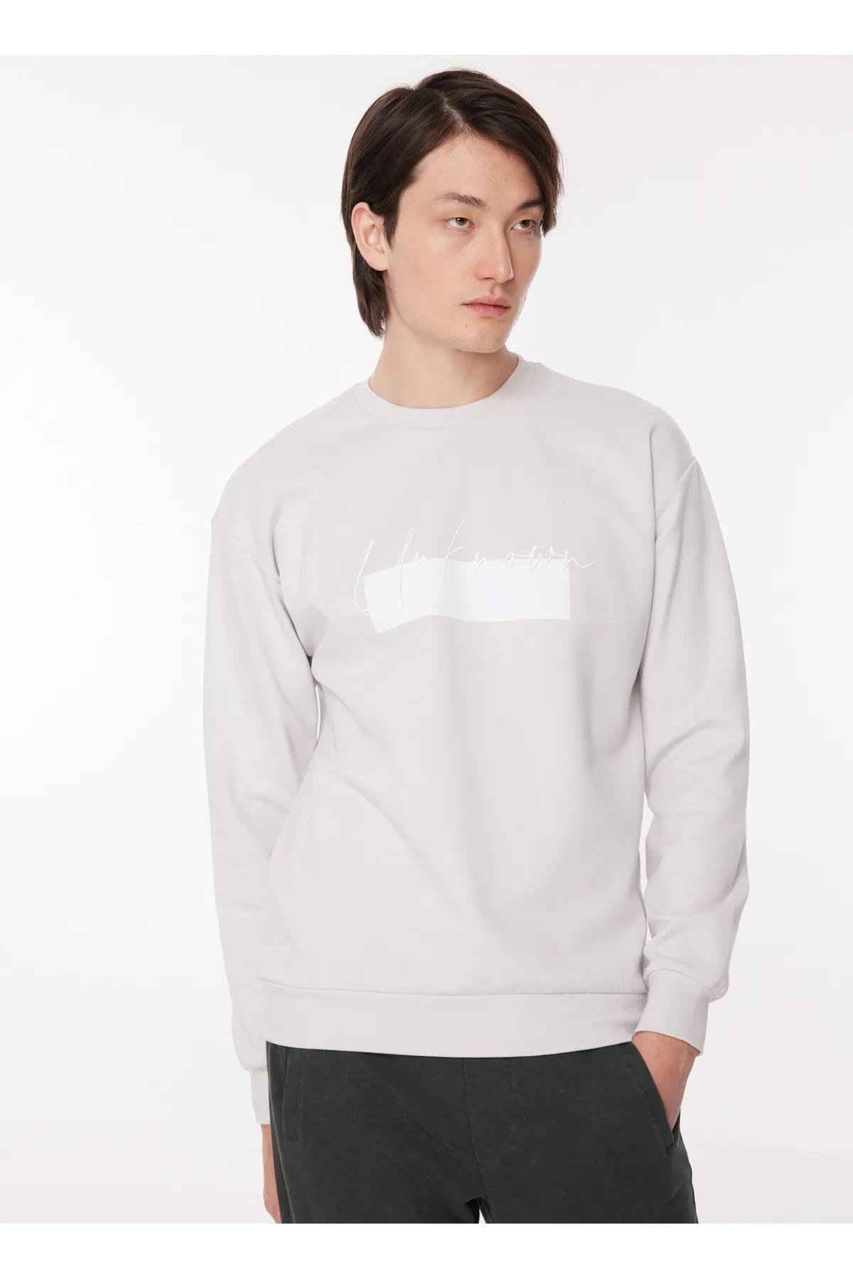 Bisiklet Yaka Göğüs Baskılı Erkek Sweatshirt