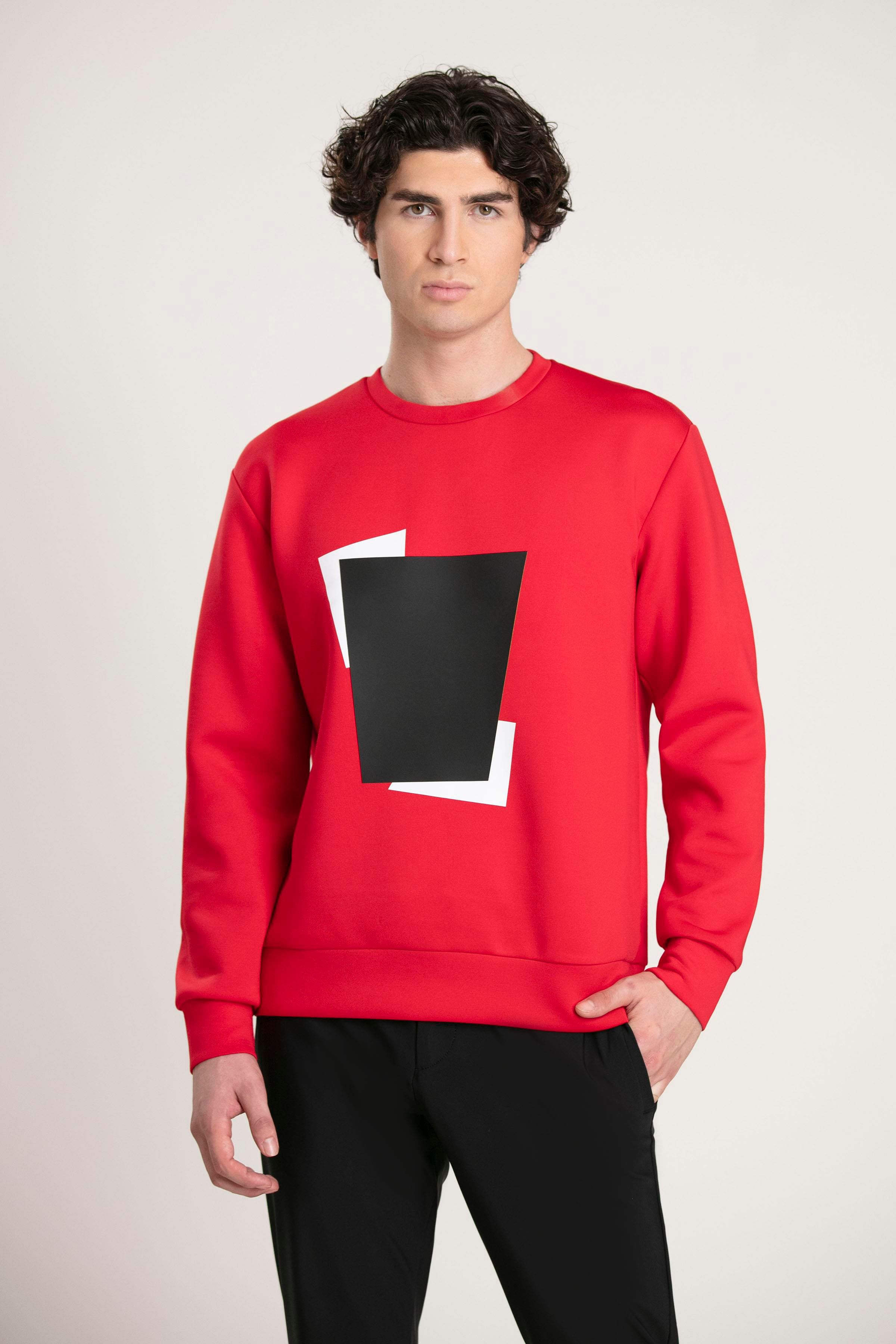 Bisiklet Yaka Önü Baskılı Erkek Sweatshirt