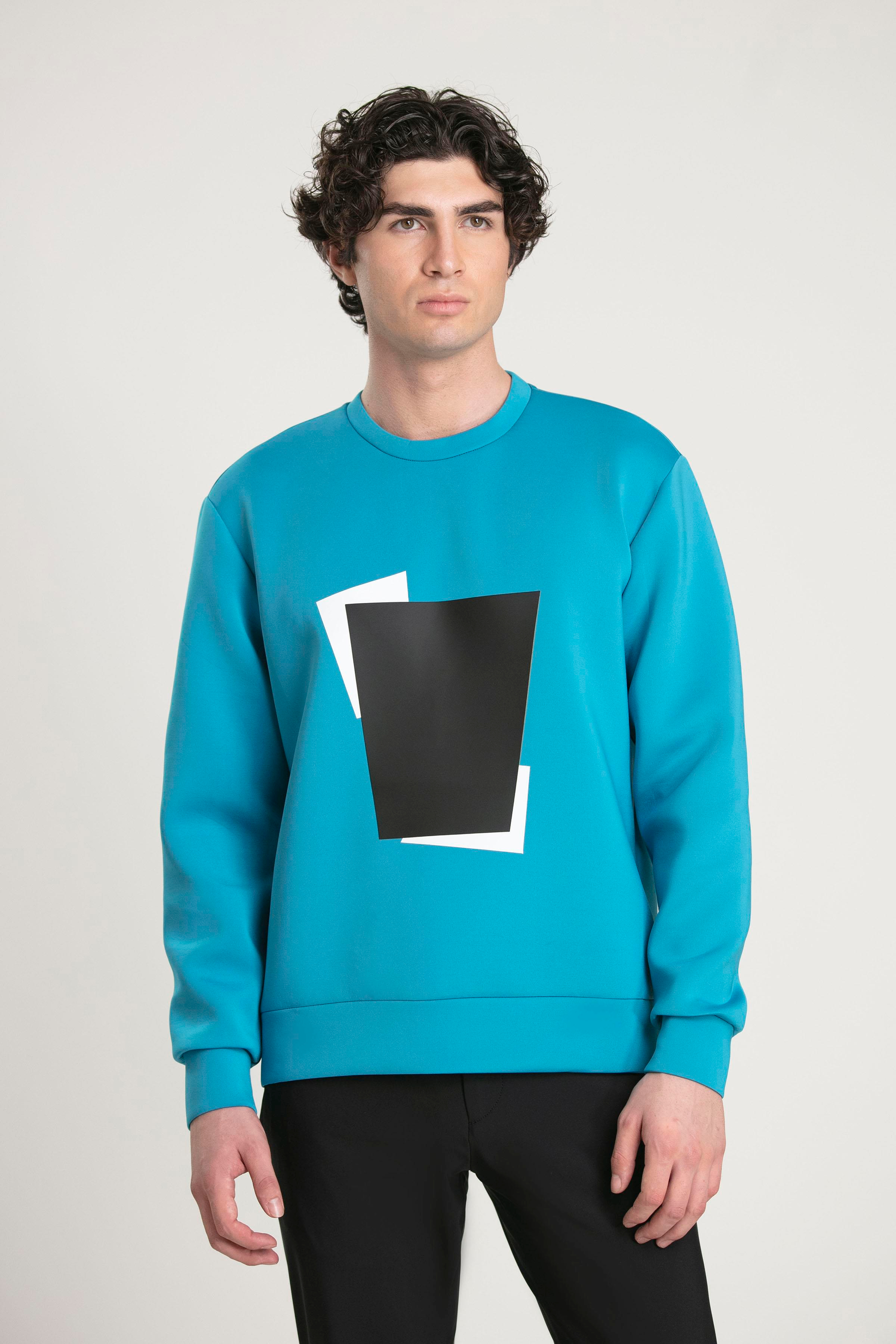 Bisiklet Yaka Önü Baskılı Erkek Sweatshirt