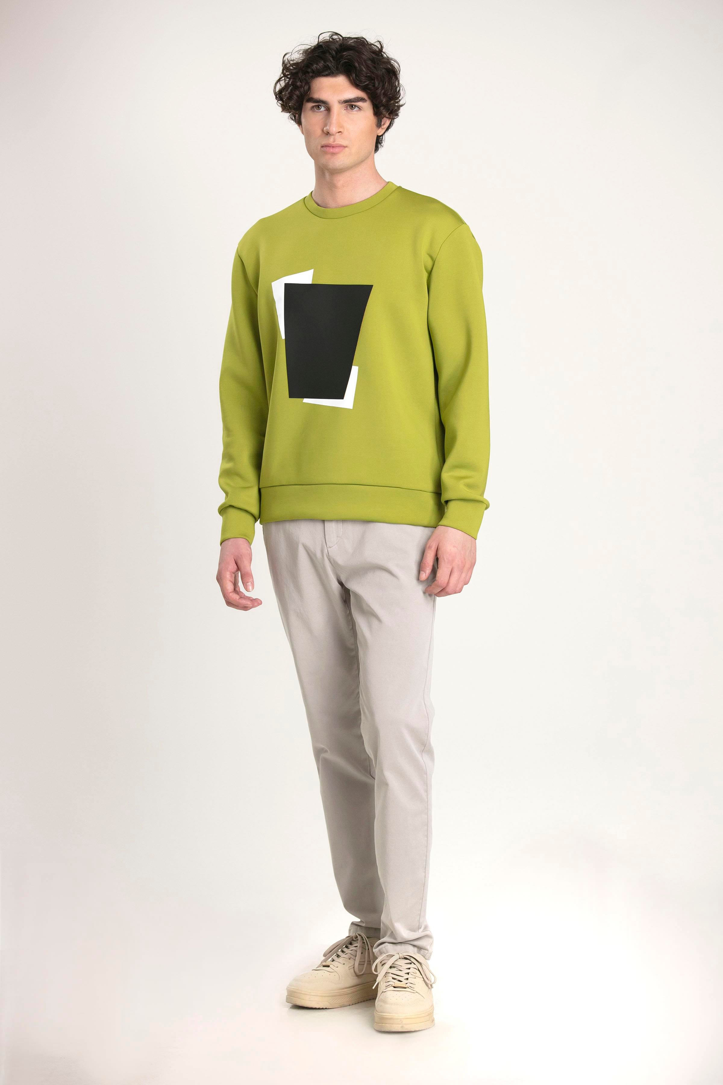 Bisiklet Yaka Önü Baskılı Erkek Sweatshirt