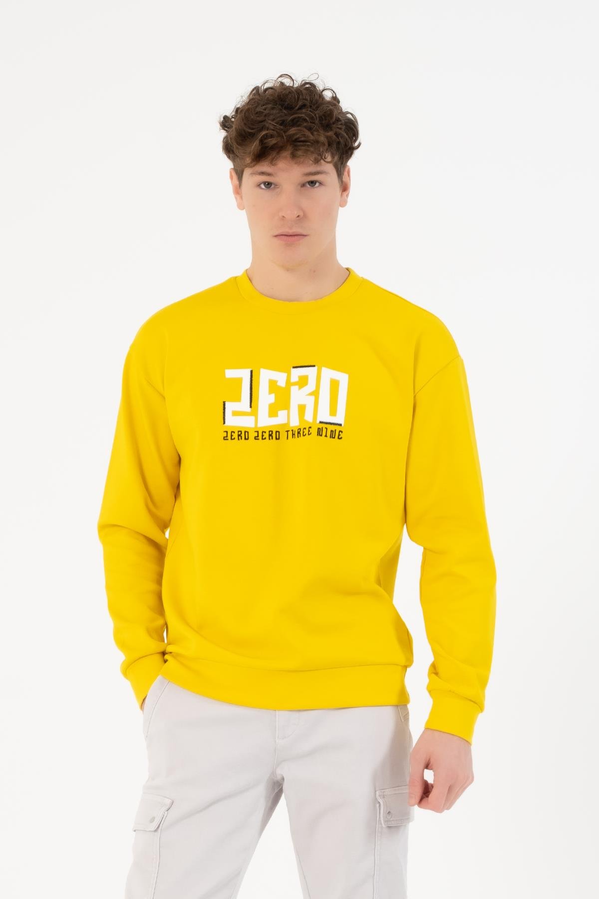 Bisiklet Yaka Zero Baskılı Erkek Sweatshirt