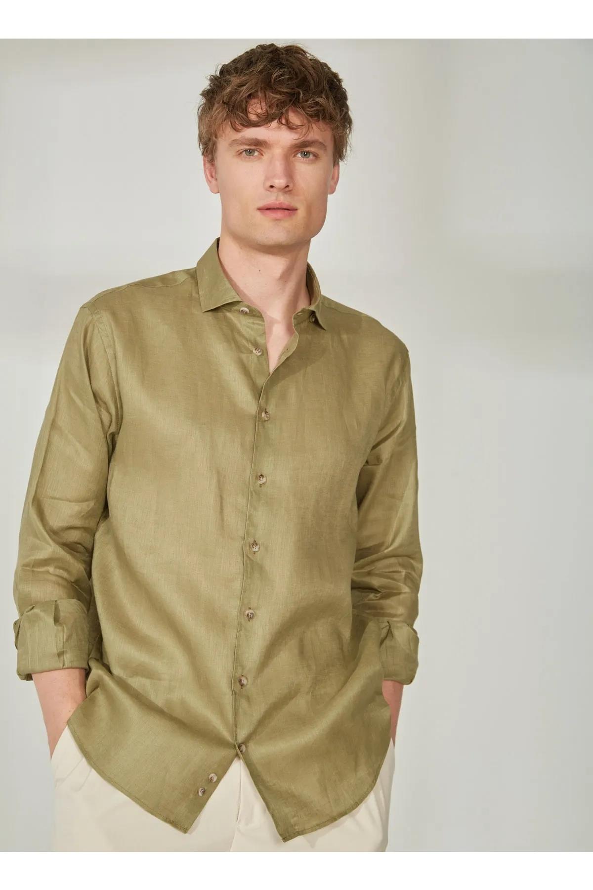 Gömlek Yaka %100 Keten Erkek Gömlek