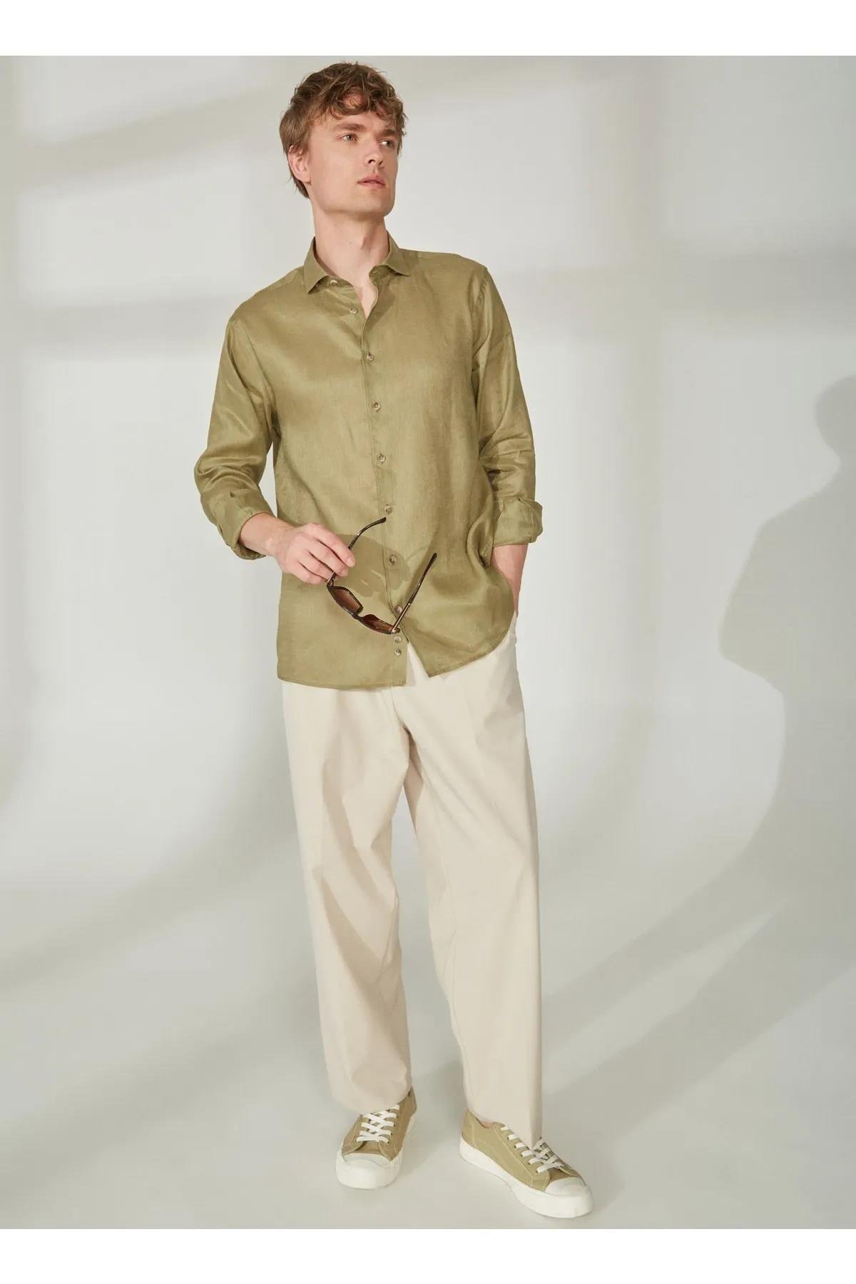 Gömlek Yaka %100 Keten Erkek Gömlek