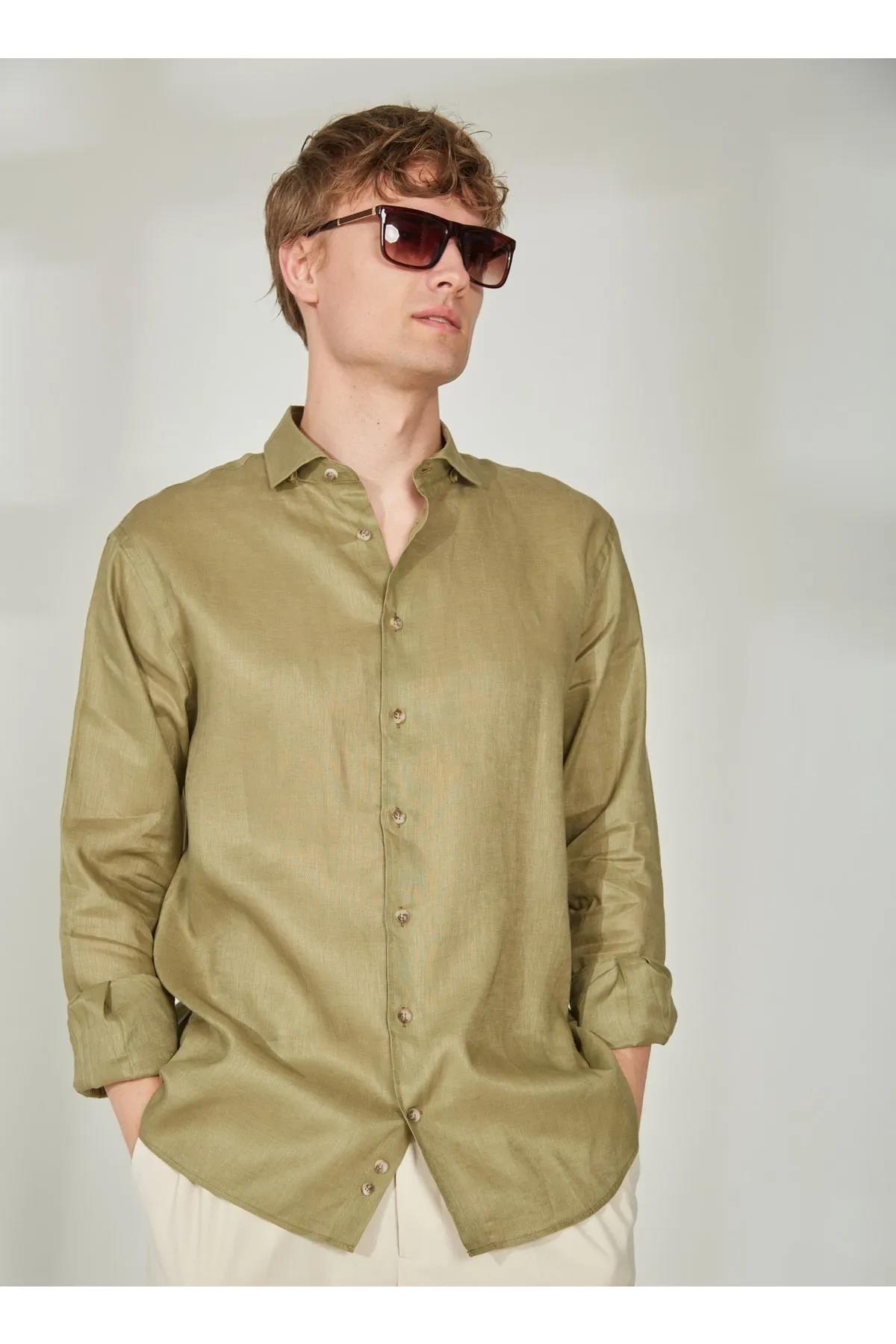 Gömlek Yaka %100 Keten Erkek Gömlek