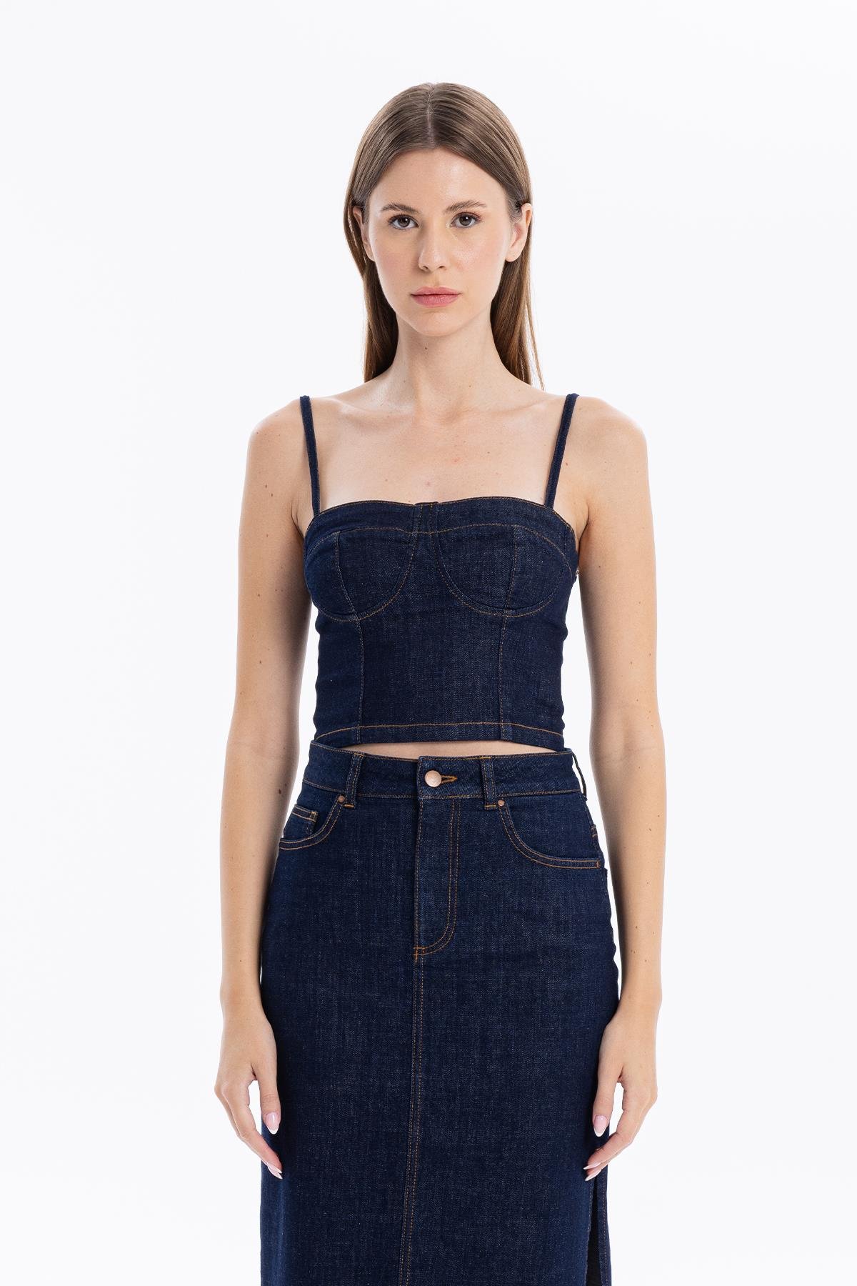 Kare Yaka Askılı Dikiş Detaylı Kadın Büstiyer