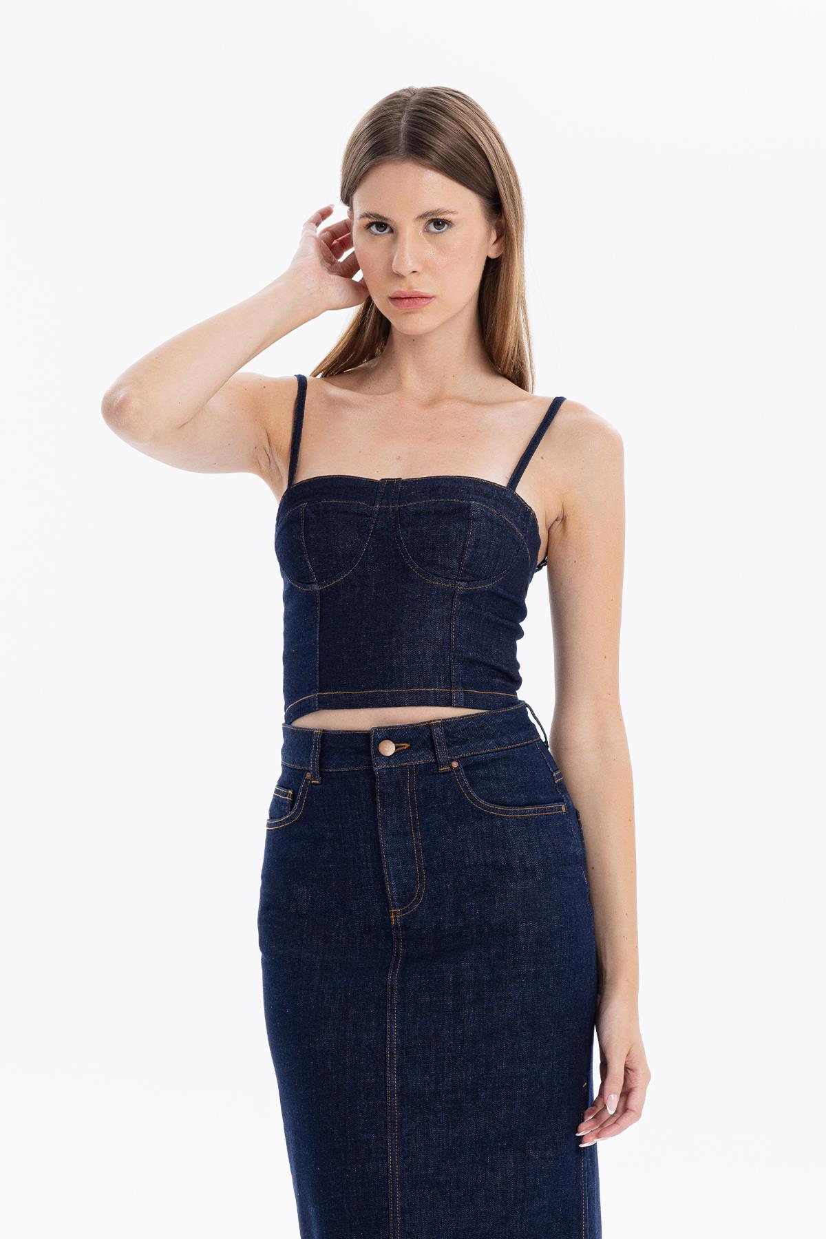 Kare Yaka Askılı Dikiş Detaylı Kadın Büstiyer