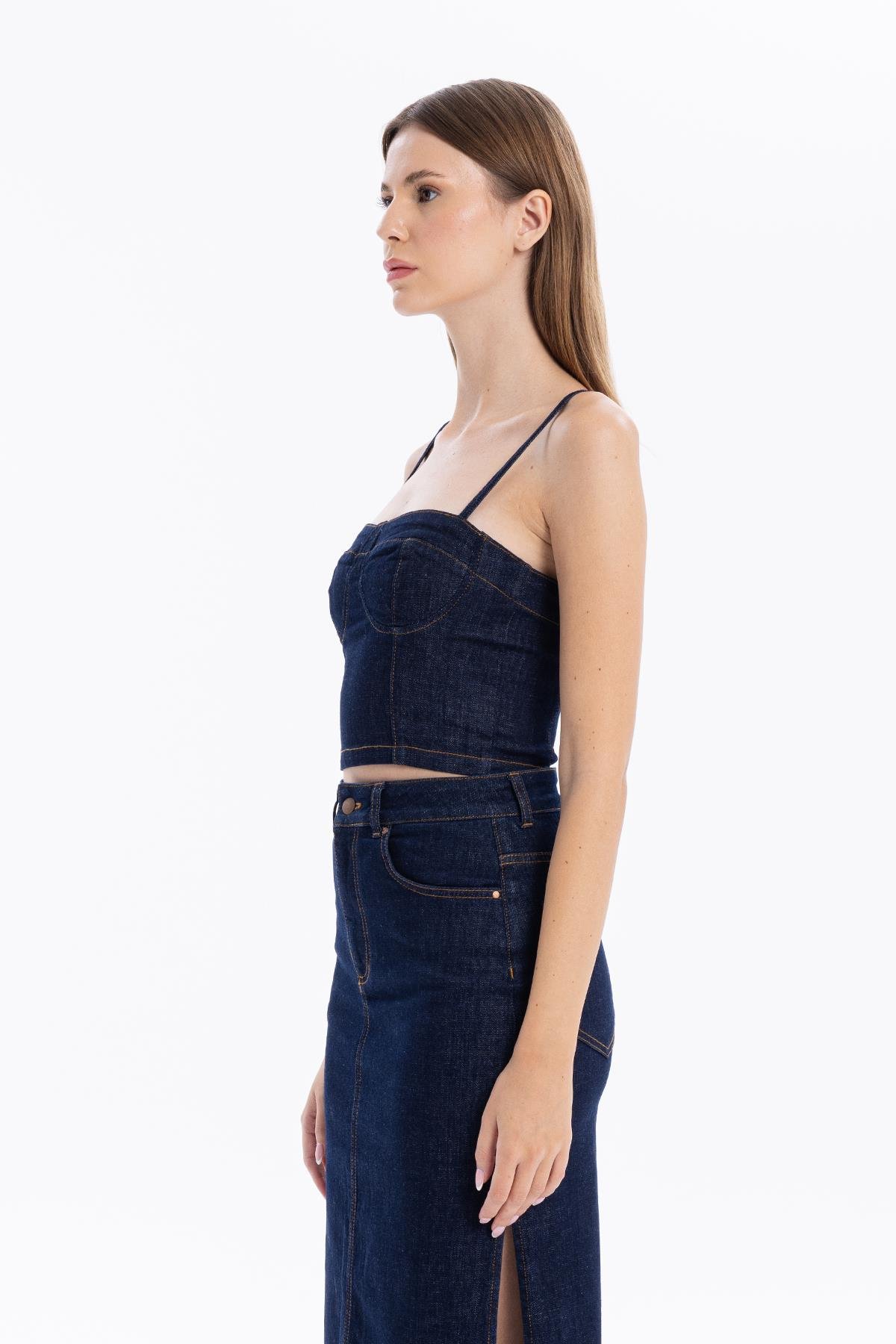 Kare Yaka Askılı Dikiş Detaylı Kadın Büstiyer