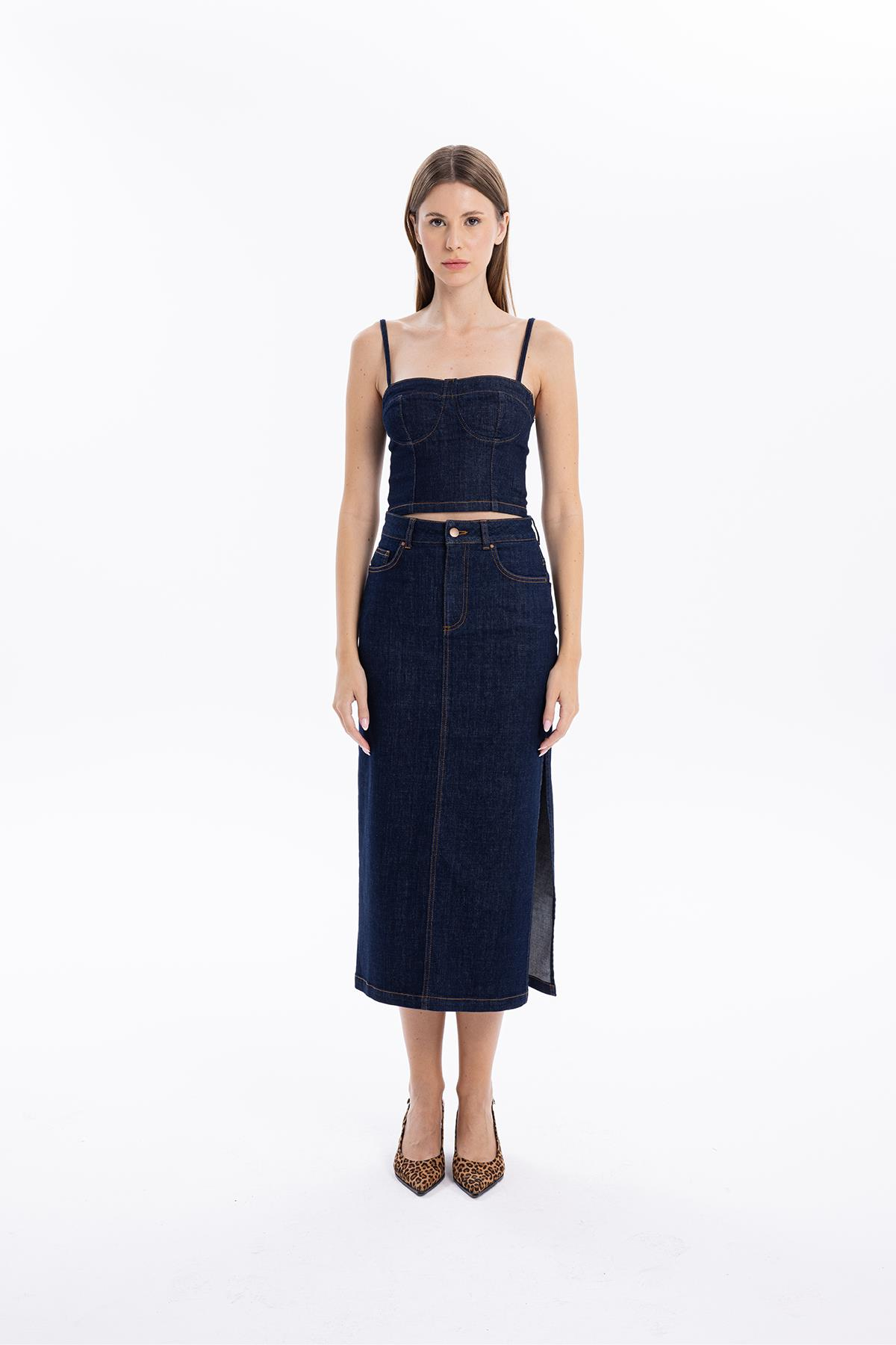 Kare Yaka Askılı Dikiş Detaylı Kadın Büstiyer