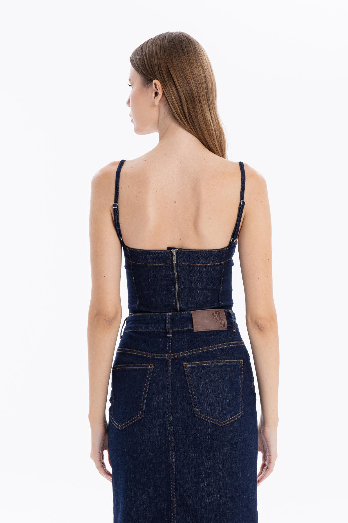 Kare Yaka Askılı Dikiş Detaylı Kadın Büstiyer