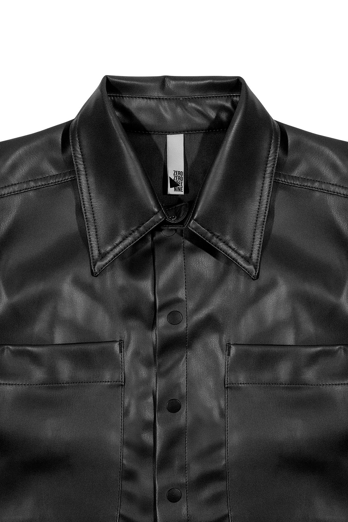 Kısa Kollu Cepli %100 Deri Kadın Gömlek