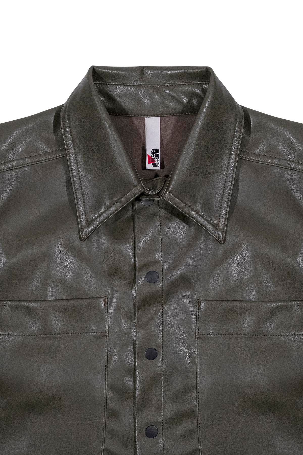 Kısa Kollu Cepli %100 Deri Kadın Gömlek