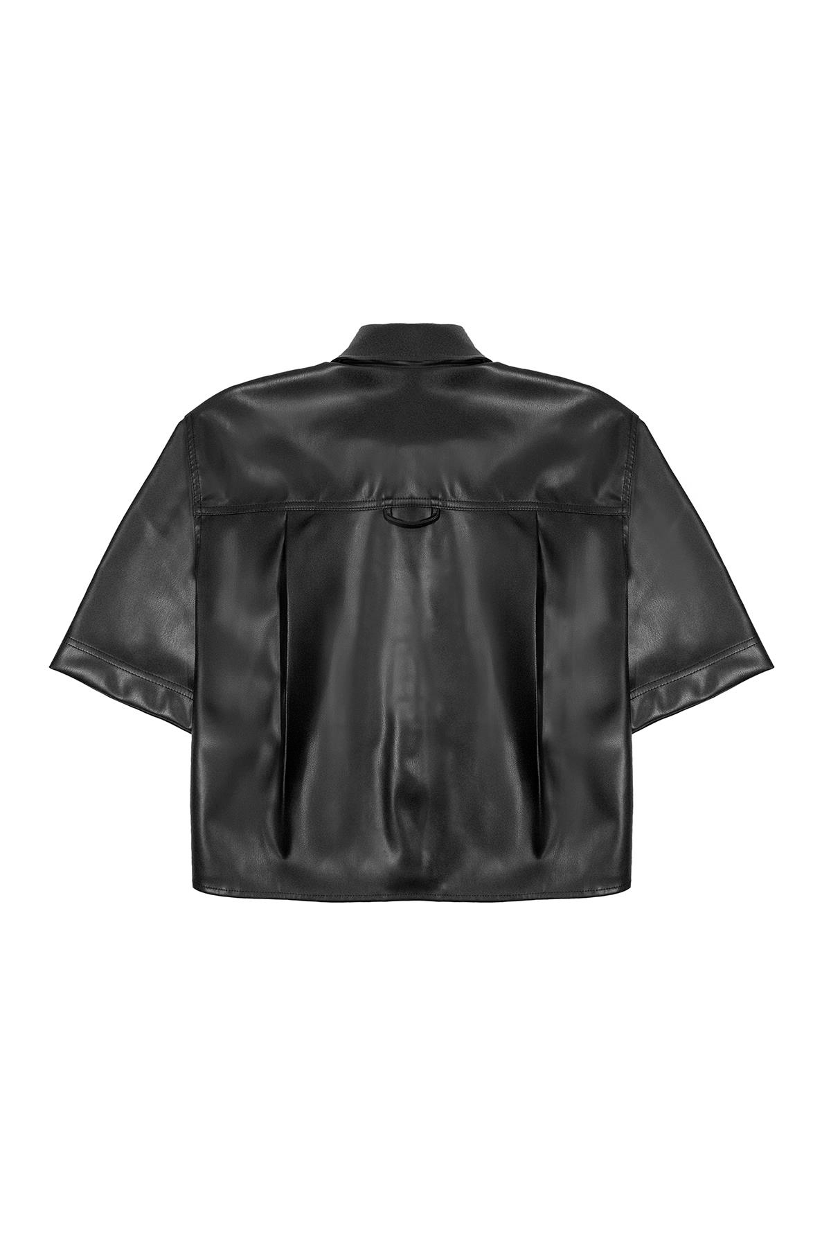 Kısa Kollu Cepli %100 Deri Kadın Gömlek